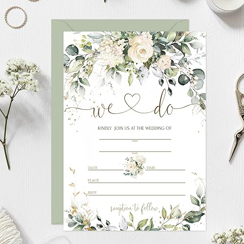 Whaline 25 Sets Greenery Floral Wedding Invitation with Envelopes Stickers
