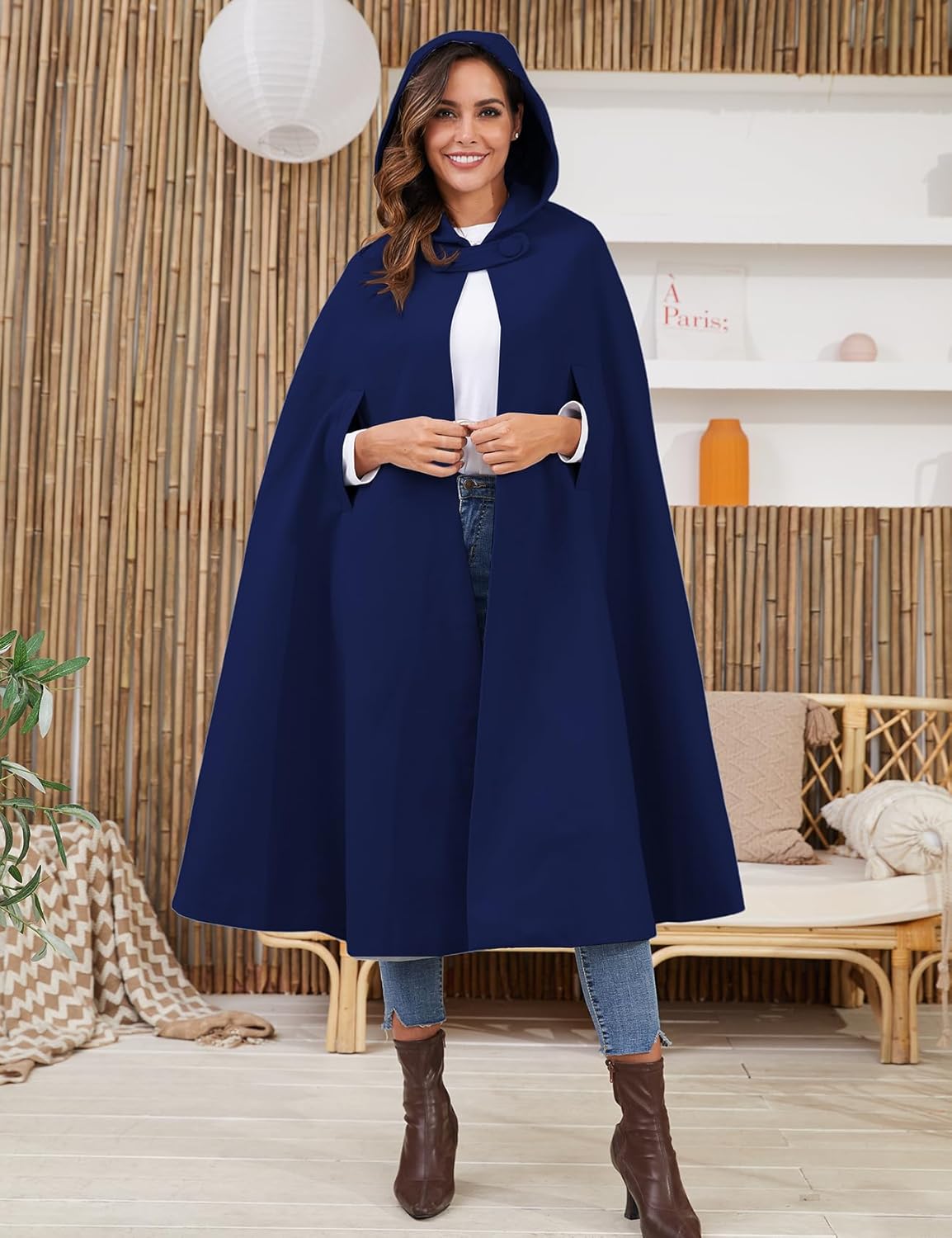 Gihuo Cape Poncho Women's Hooded Maxi Cloak Coat Winter Warm Long Cloak Cosplay Costumes Outerwear - Image 2
