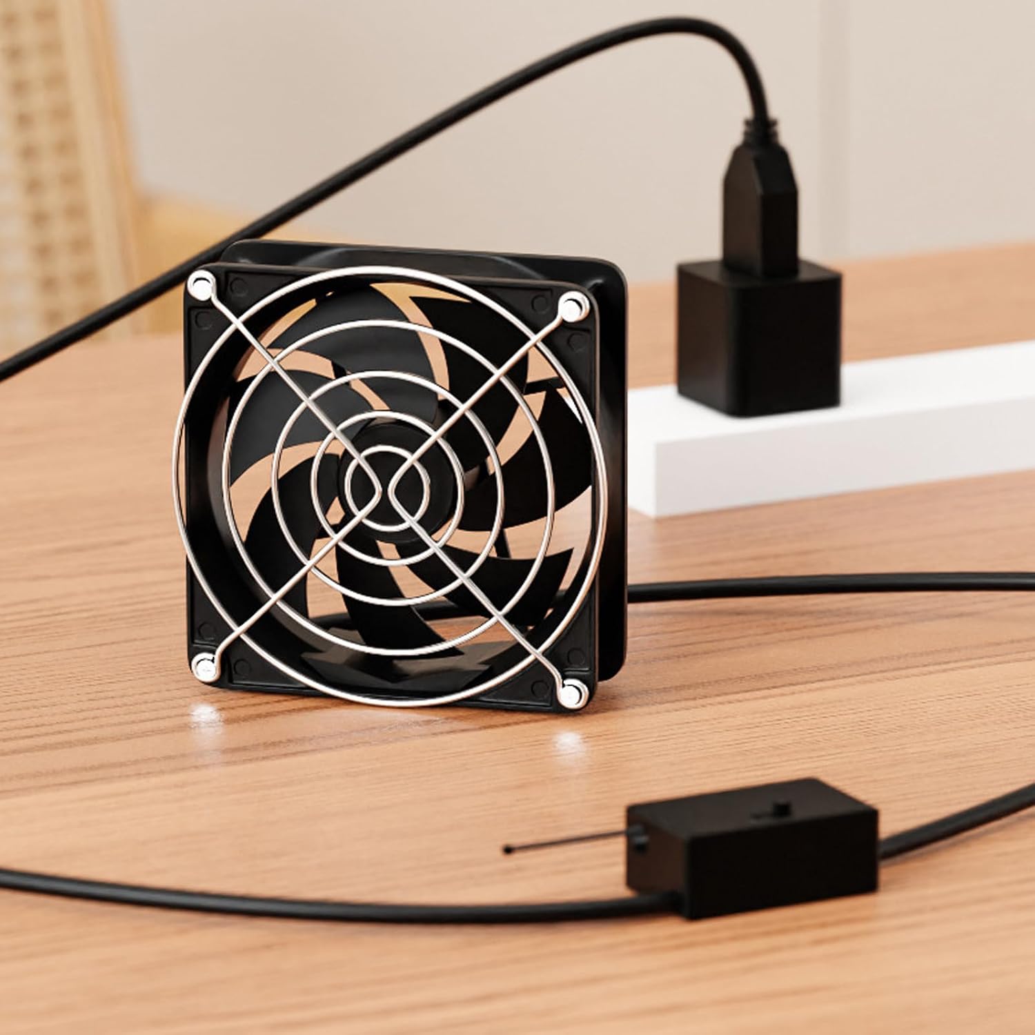 hejhncii USB Powered Temperature Control Cooling Fan 3 Speed Adjustable Thermostat 8x8cm for Router Gaming Console Router Cooling Fan
