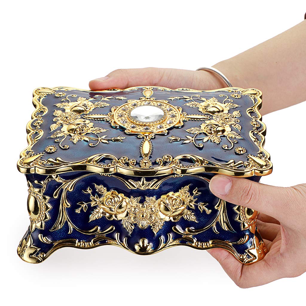 Joyero de metal vintage, organizador rectangular de dos capas, caja de almacenamiento, caja de almacenamiento ornamentada del tesoro, caja decorativa de joyería, caja de regalo de recuerdo para 6