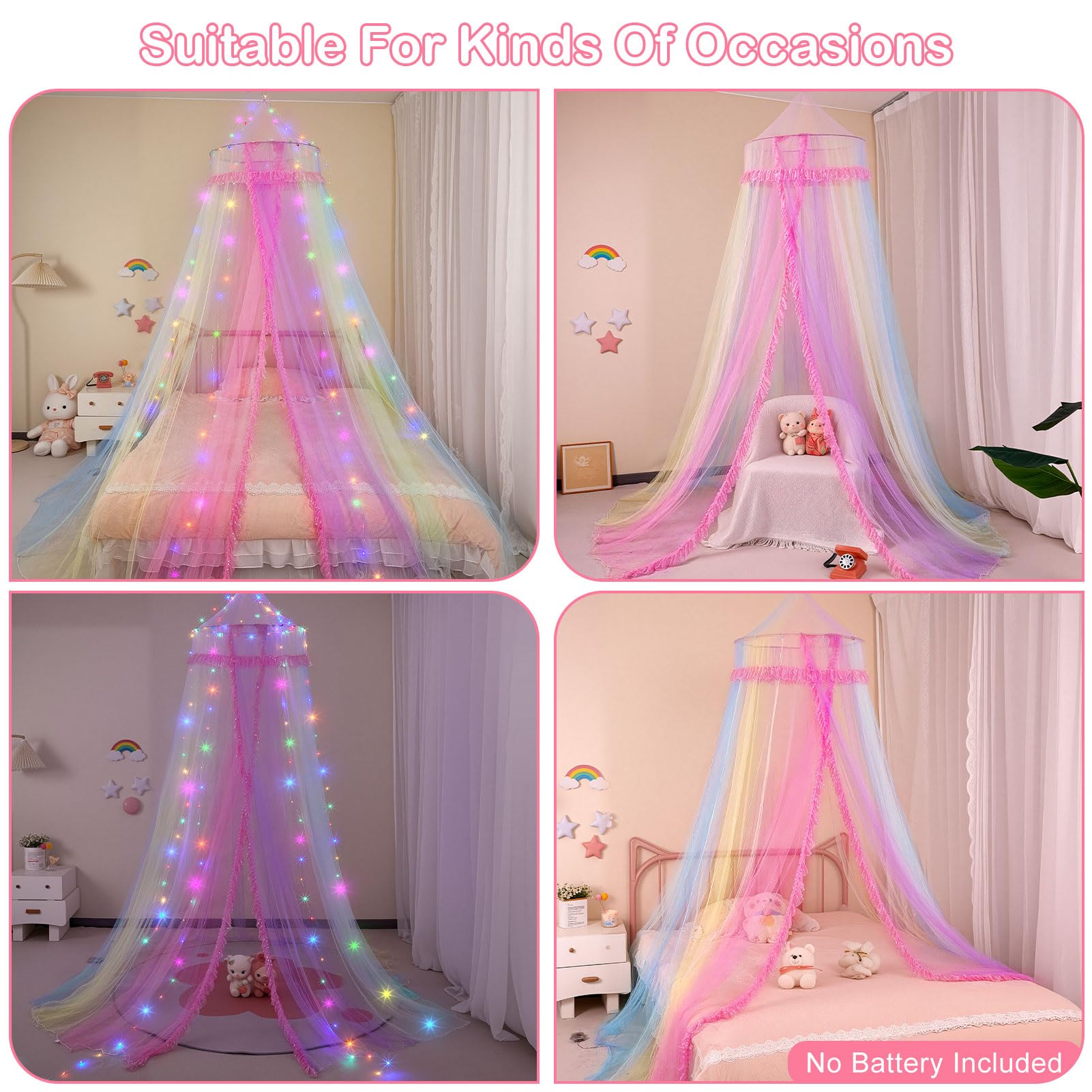 MHJY Baldacchino per Letto per Ragazze, Zanzariera per Letto per Bambini con Luci LED e Telecomando, Decorazione per Camera da Principessa, Accessori per Camera da Letto per Bambini