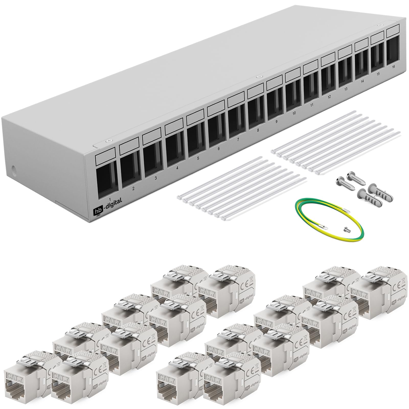 HB-DIGITAL SET: Patchpanel Gehäuse für Keystone Module + Keystone RJ45 Buchse Jack für Netzwerkinstallation kompatibel mit Verlegekabel LAN Ethernet | SCHWARZ