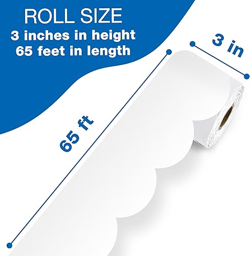 Miniatura 2 de Carson Dellosa Education Bordes blancos de 65 pies para tablón de anuncios, 1 rollo de borde festoneado para pizarra blanca, corcho y cartón,