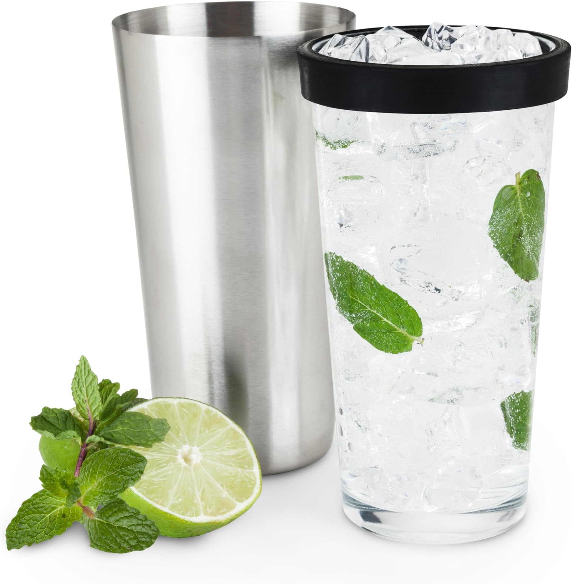 True Barkeep Boston Shaker, Stainless Steel and Clear Glass Drink Mixers for Cocktails, Birthday Party, BBQ, Home Bar, 28 oz & 16 oz, Set of 2