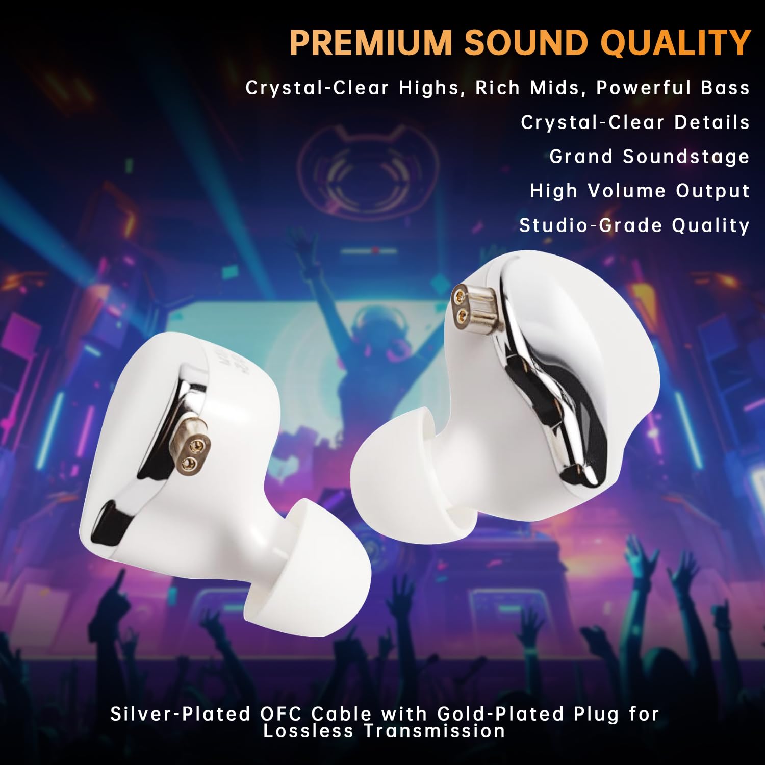 Dual Magnet Auricolari con Filo, Alta Risoluzione Alto Volume Hifi Cuffie in Ear, Cavo Rimovibile, Cuffiette Con Ganci Orecchie over Ear, Isolamento Acustico, Jack da 3,5 mm, Con Mic, Bianco