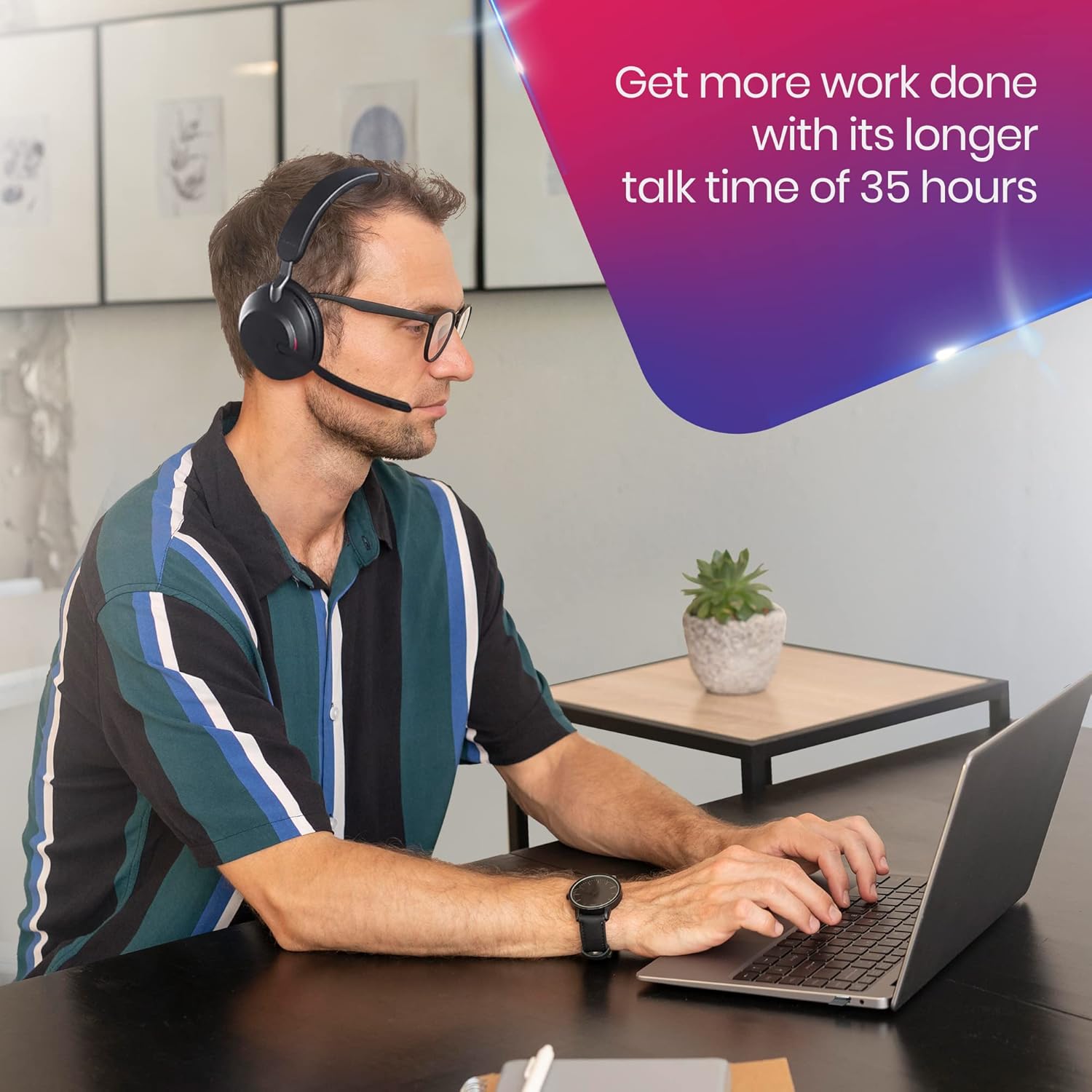 Jabra Evolve2 65 Wireless Headset Certified for MS Teams, Bluetooth Dongle, Compatible with Zoom, Meet, Ideal for Work from Home, Phone Calls, Video Calls, Bundled w/Mobile Wallet, Gold Support