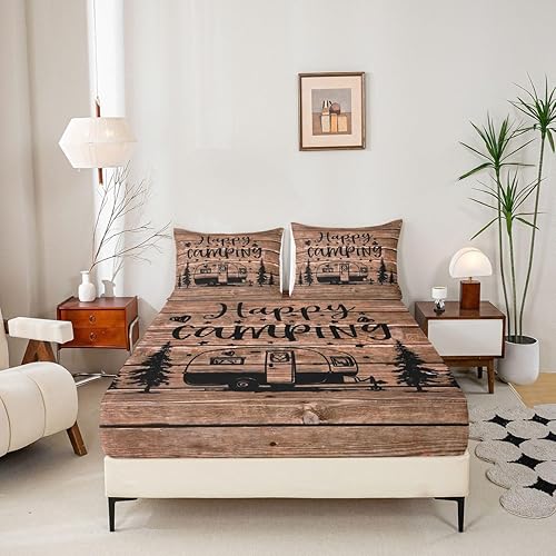 Vista 87 de Erosebridal Sábanas rústicas de granja, sábanas de camping feliz, juego de sábanas para decoración de cámper para niños, adolescentes, mujeres
