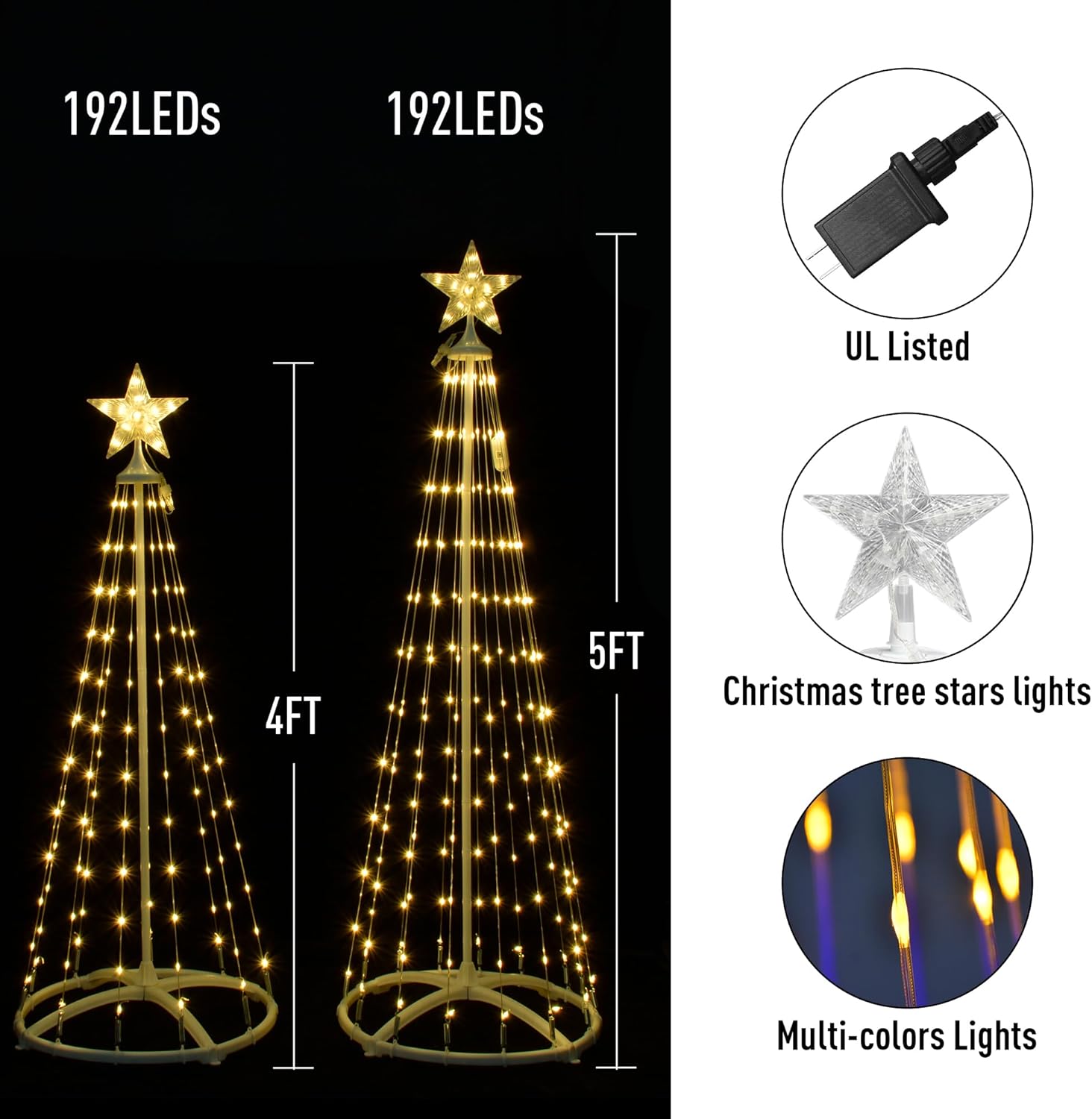 Smart Christmas Cone Tree Lights Set of 4Ft 5Ft, 365 LED Lighted Christmas Tree Lights App Control, 18 Modes, Waterproof Dimmable Cone Tree Light for Indoor Outdoor Garden Holiday Xmas Eve Night Décor