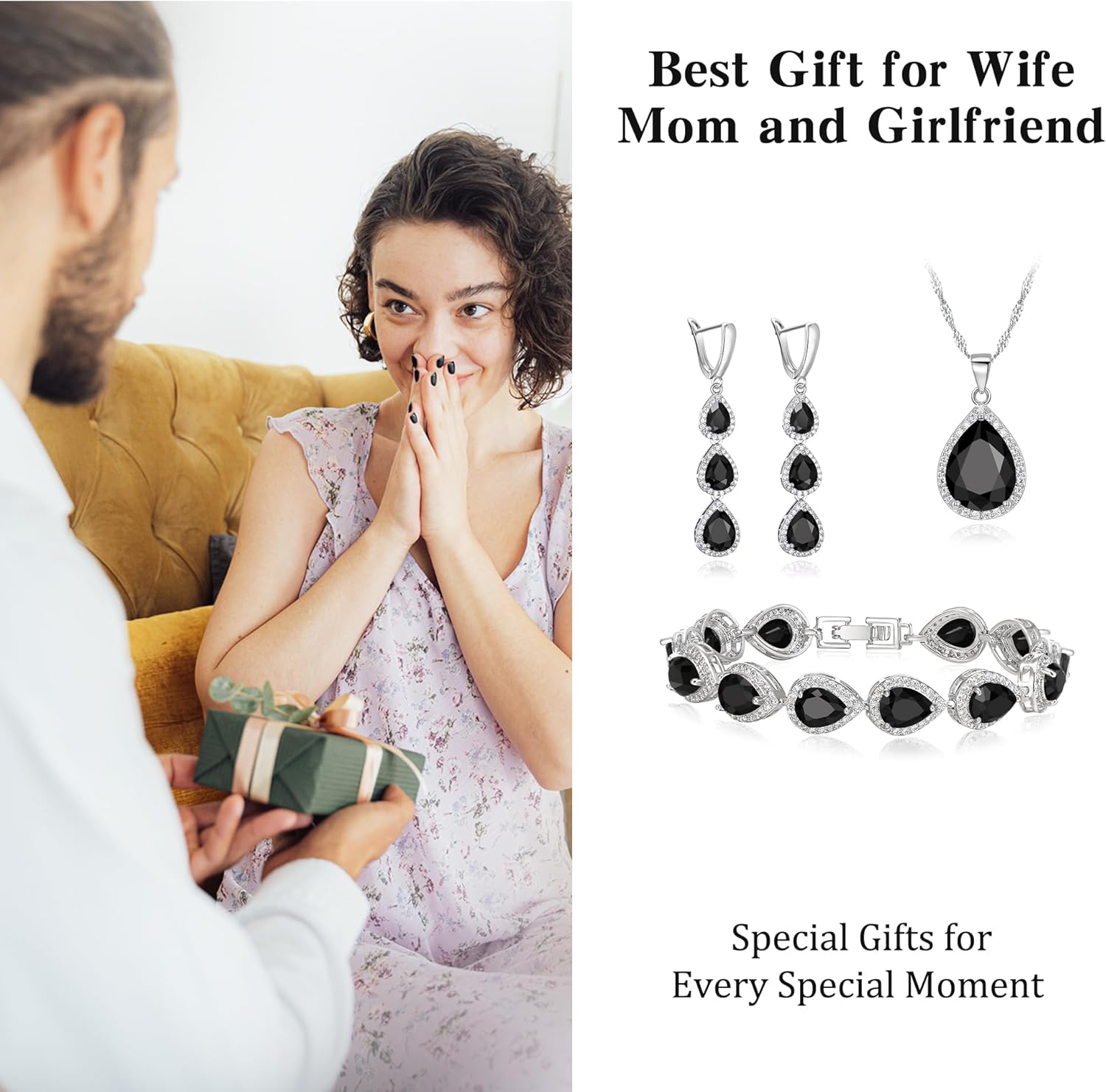 EleQueen Water Drop Pendant Necklace Long Dangle Earrings Tennis Bracelet Set, Sparkle Cubic Zirconia Teardrop Wedding Jewelry Sets for Bride Bridesmaid - Image 4