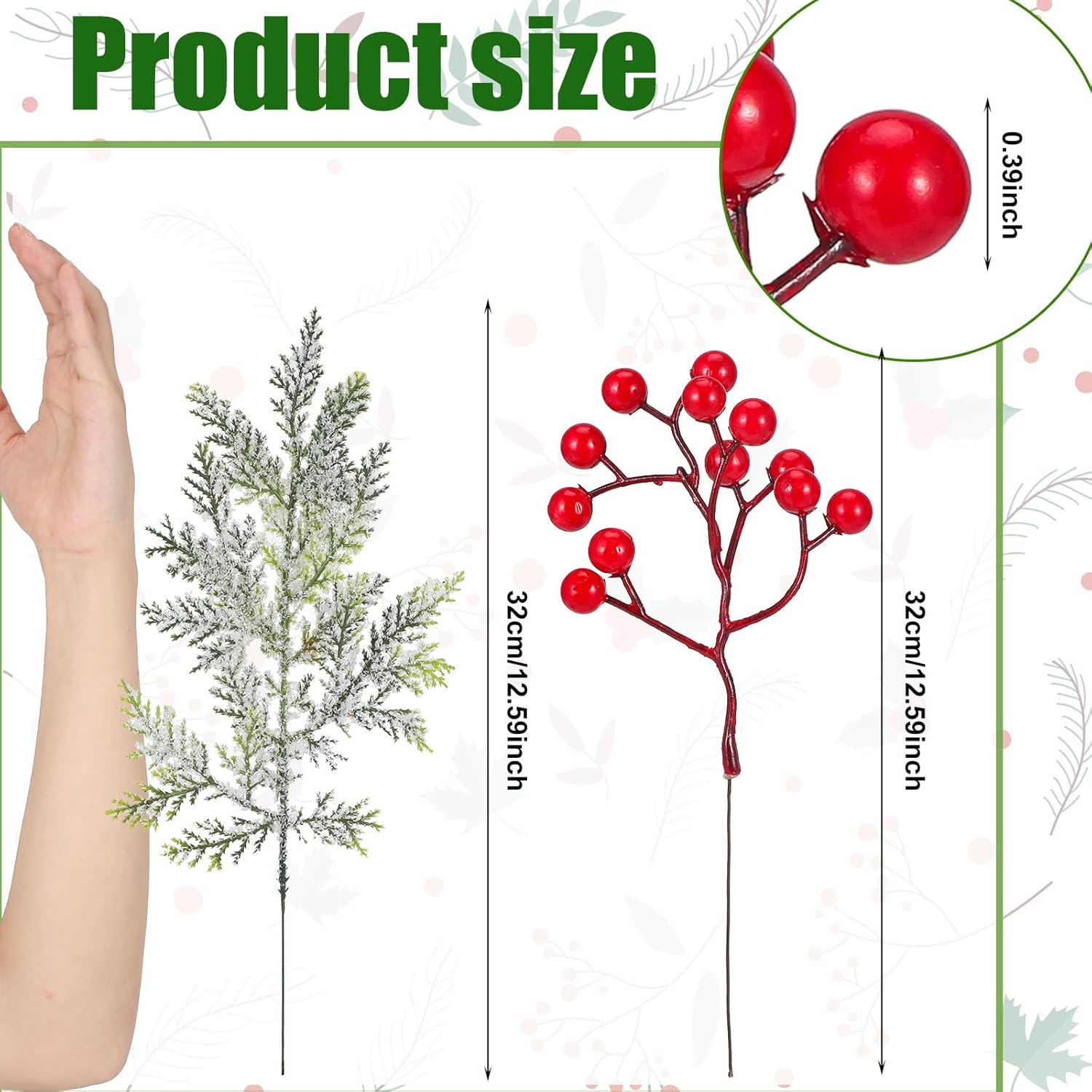 Crowye 33 Pcs Christmas Snowy Artificial Cedar Picks Stems Berry Branches Set Frosted Faux Cedar Spray Christmas Cedar Red Berry Picks for Holiday Decorations Winter Season Crafts Home Wedding