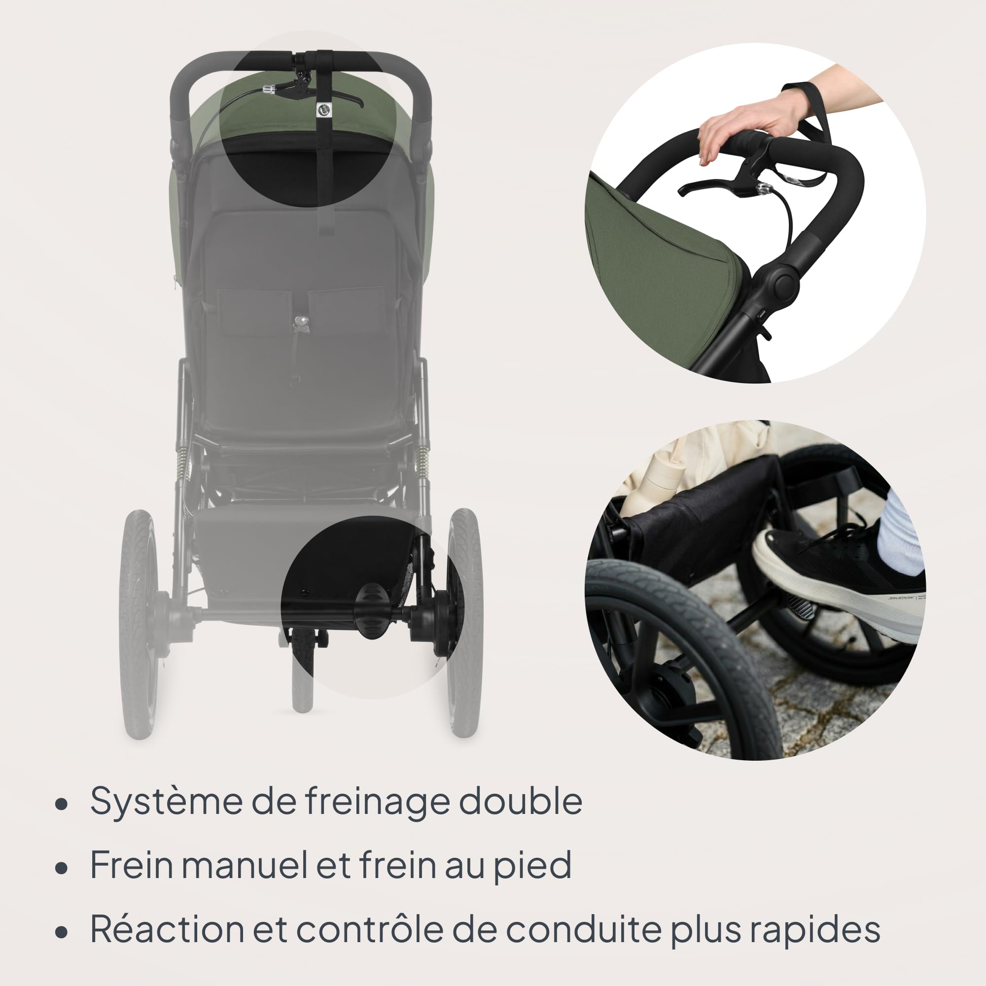LIONELO AZURA Poussette Bébé de jogging de 6 mois à 22 kg Poussette 3 Roues de jogging Dossier Réglable pour Position Allongée Grandes Roues Gonflables Amortissement Complet Auvent XXL (Green)