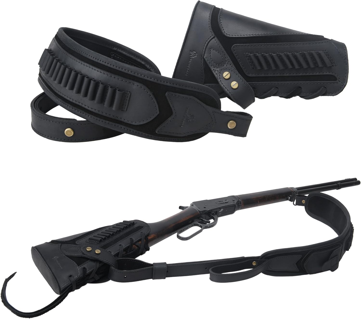 Leather Adjustable Rifle Strap with Shooting Cheek Rest Pad Shell Holder for .308 .45-70 .30-06 .30-30 .22LR .357