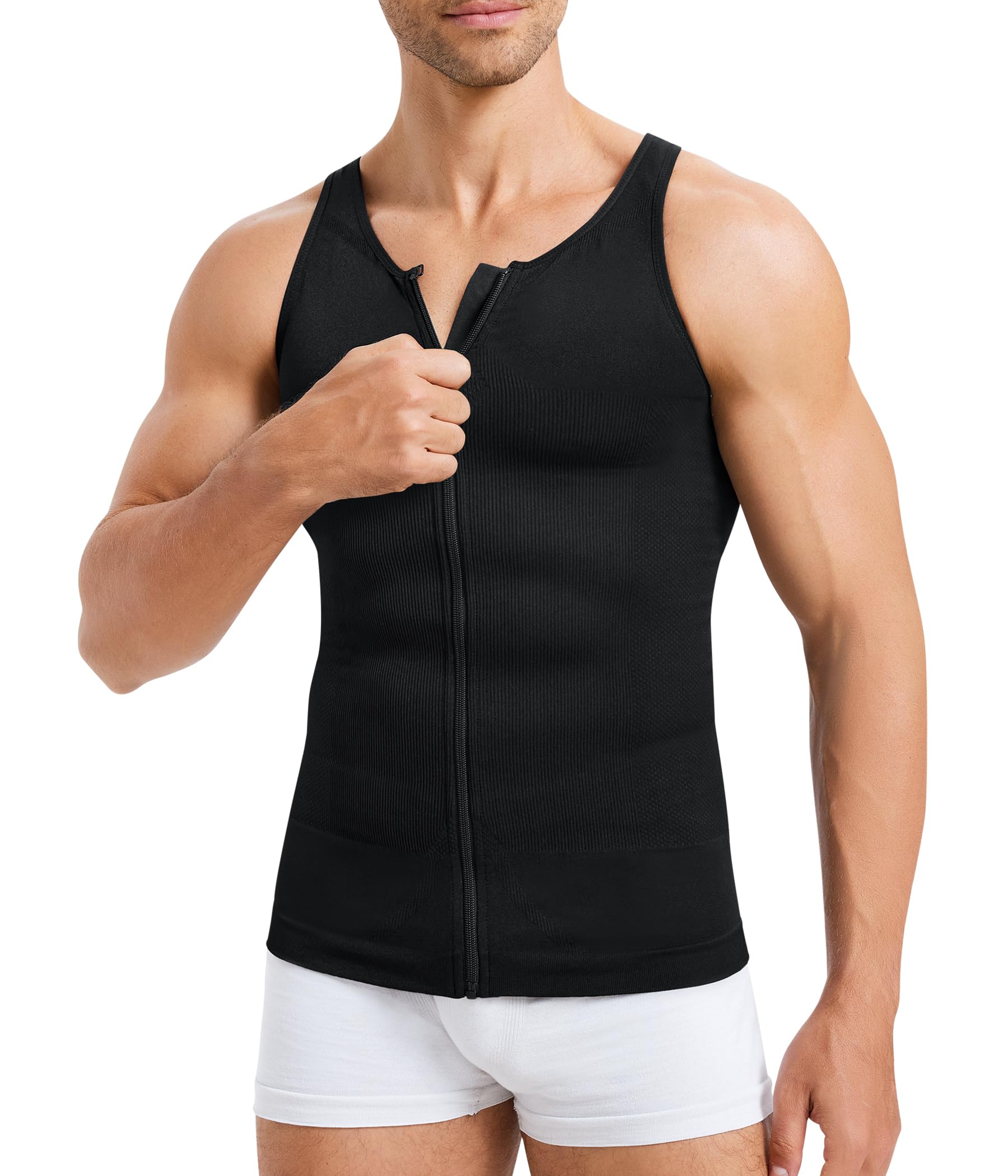 Gotoly Shapewear Herren Kompressionshirt Elastische Compression Shirt Tight Taillenformer Figurformende Tank Top Ärmellos Bauchweg Unterhemd Body Shaper