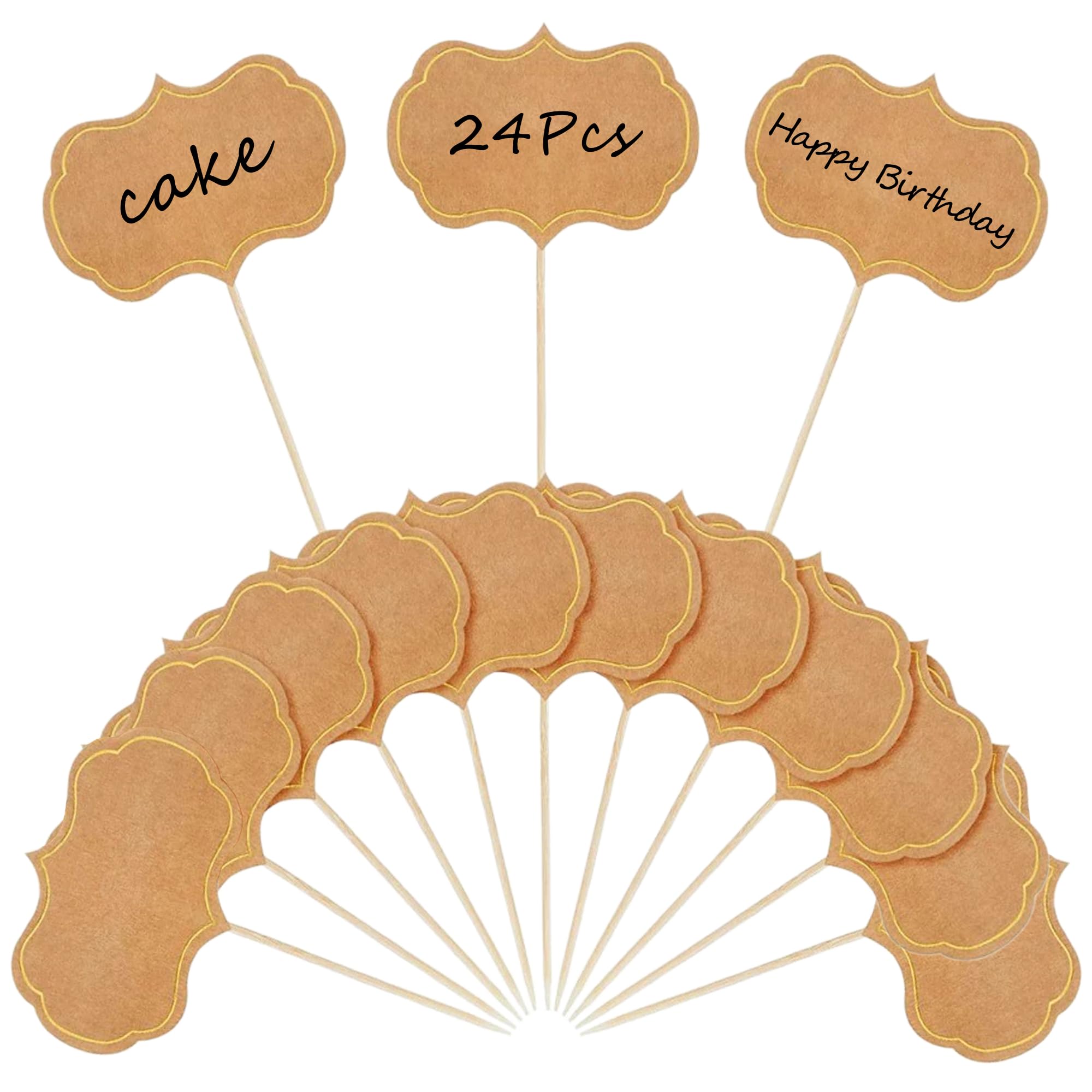 24 pcs Cupcake Toppers, Blank Toothpick Flags Cake Toppers Cheese Markers for Party Buffet, Cake Toppers, Appetizer Signs Suitable for Wedding Birthday Party Decor - Brown
