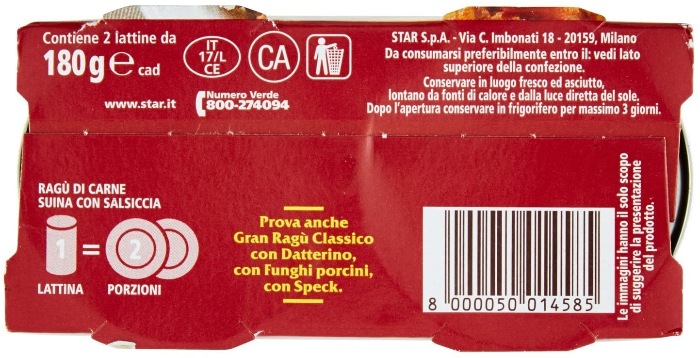 16x Il mio Gran ragu Star salsiccia tomatensauce 180g sauce mit Würst