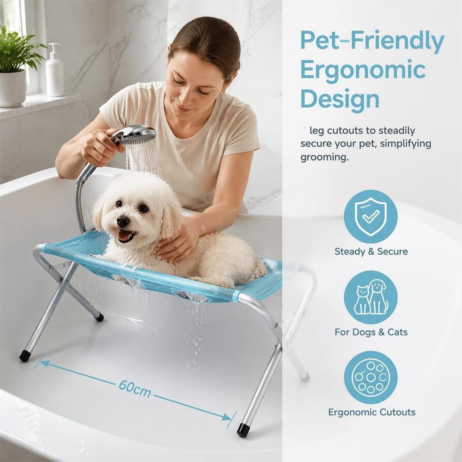 Generico Amaca da bagno pieghevole per toelettatura animali domestici (#a) | Supporto da bagno pieghevole per animali domestici, supporto per doccia portatile, con superficie rapida e cinghie fissaggio