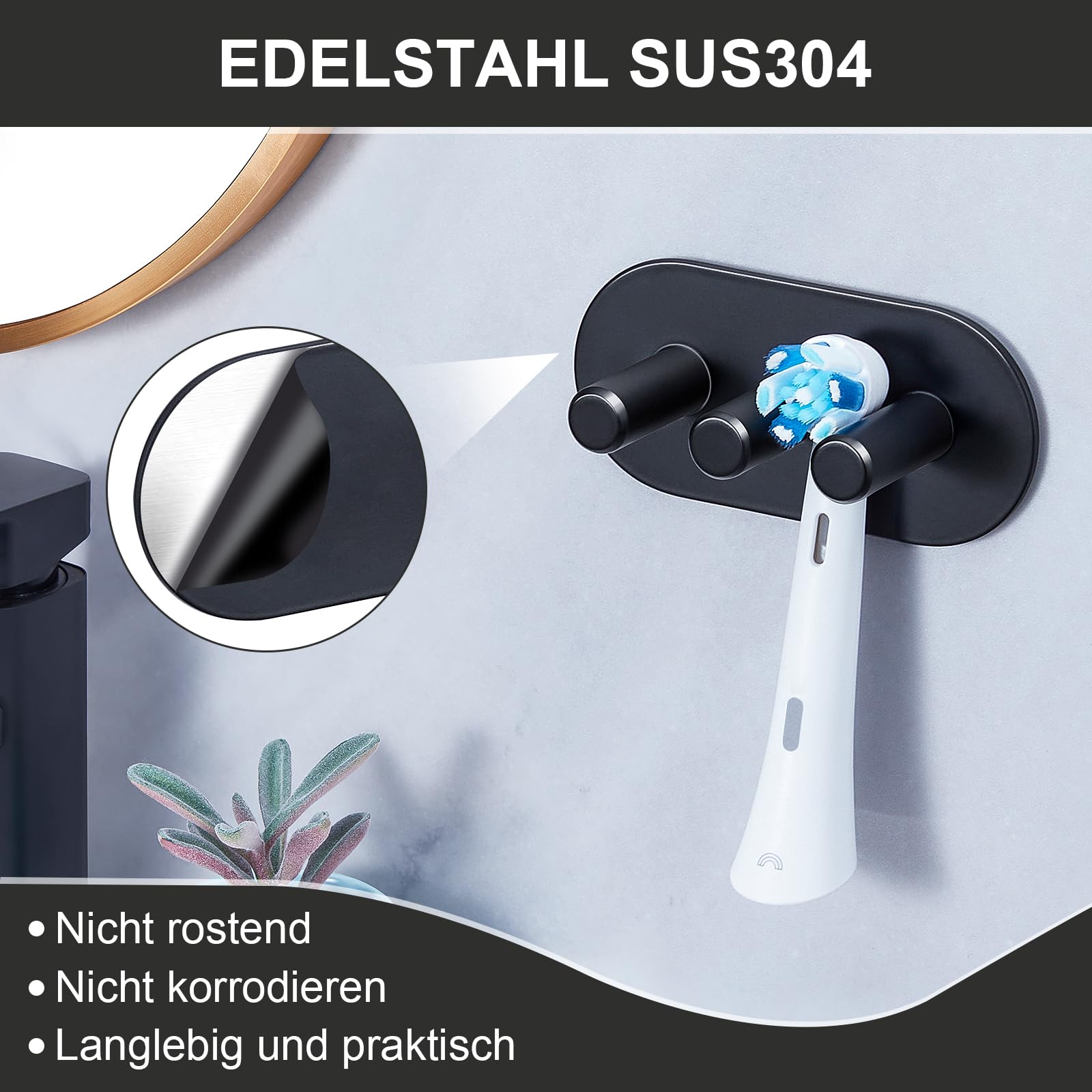 Tandenborstelhouder, elektrische tandenborstelhouder, wandhouder zonder boren, roestvrij staal SUS304, zelfklevend, tandenborstelhouder en wandmontage, houder voor badkamer