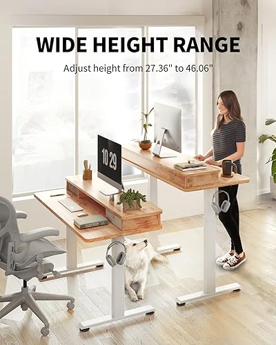 Miniatura 6 de BANTI Escritorio de pie de 40 x 24 pulgadas con cajones, escritorio de pie de altura ajustable con estante de almacenamiento, escritorio de oficina