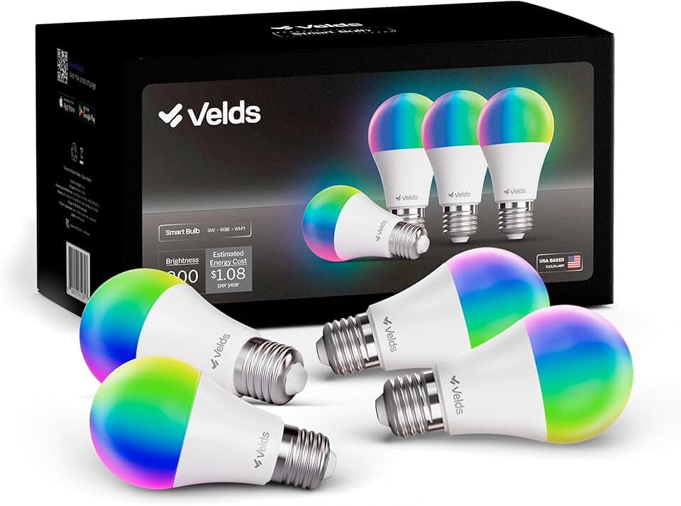 Smart Light Bulbs, Dimmable Color Changing LED RGBW, Compatible with Alexa & Google Home, WiFi 2,4GHz & Bluetooth A19 E26, 9W 800L