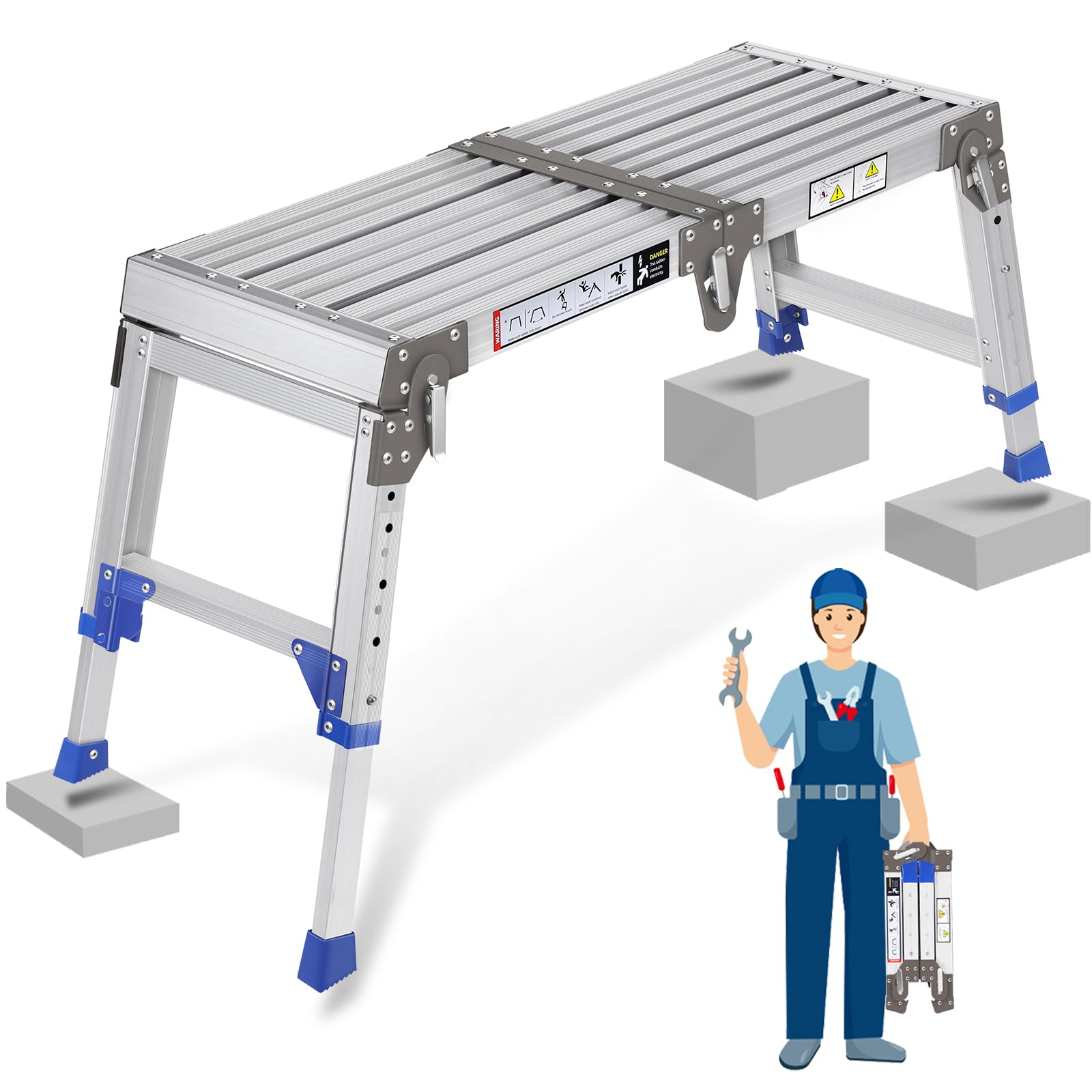 Plateforme de Travail en Aluminium améliorée Pliable jusqu'à 362 kg - Plateforme de Travail réglable en Aluminium - avec serrures de sécurité