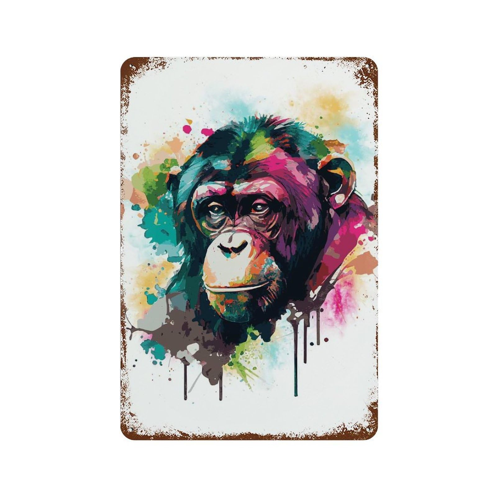 Garage Style Watercolor Monkey Decorative Tin Sign 11.8"x7.9", Rustic Home Decor for Bar And Workshop