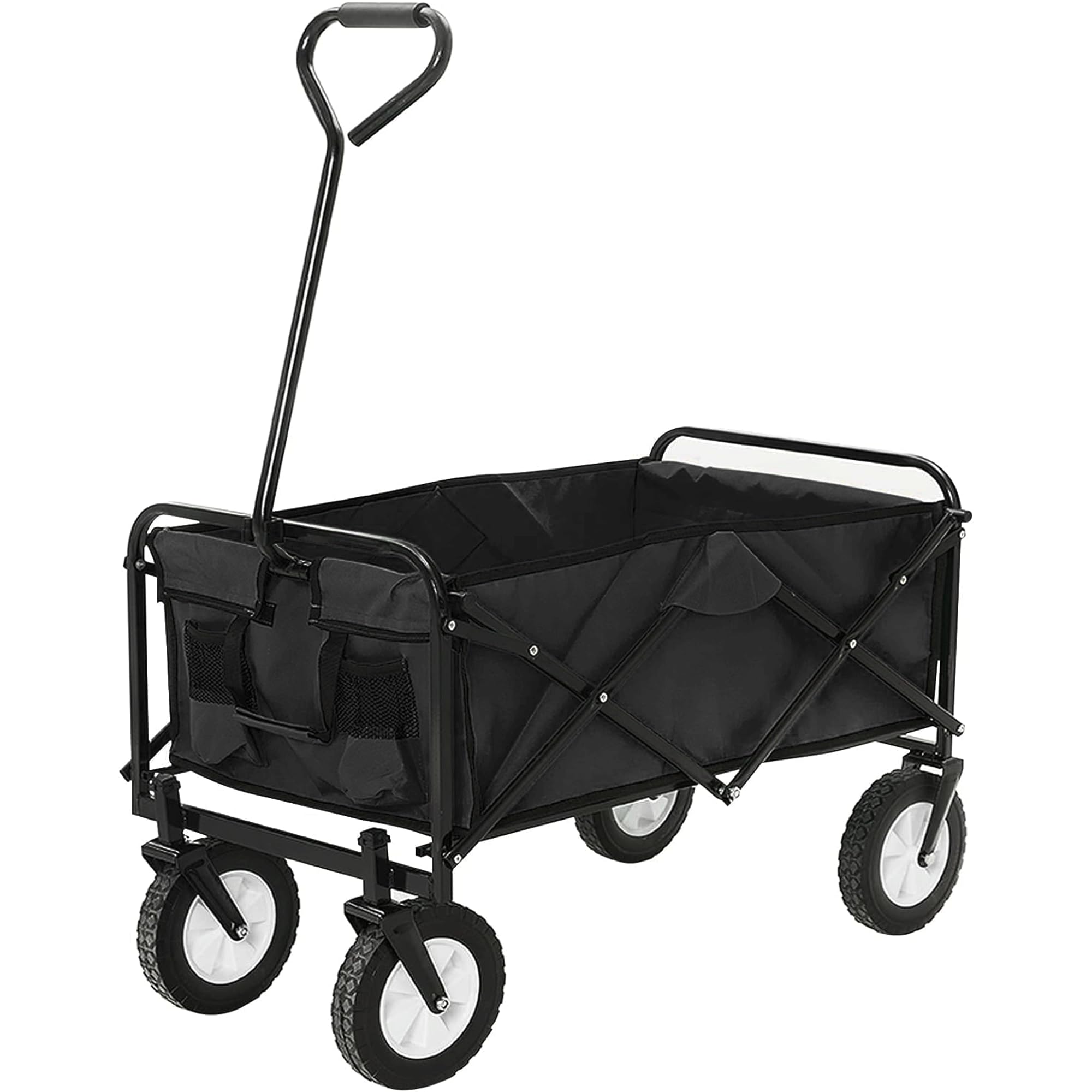 Jupiterjx Black Folding Trolley With Wheels, Collapsible Festival Cart For Camping, Garden, Beach, Outdoor, Picnic, Transport 80Kg Capacity, Portable Shopping Wagon Utility Cart