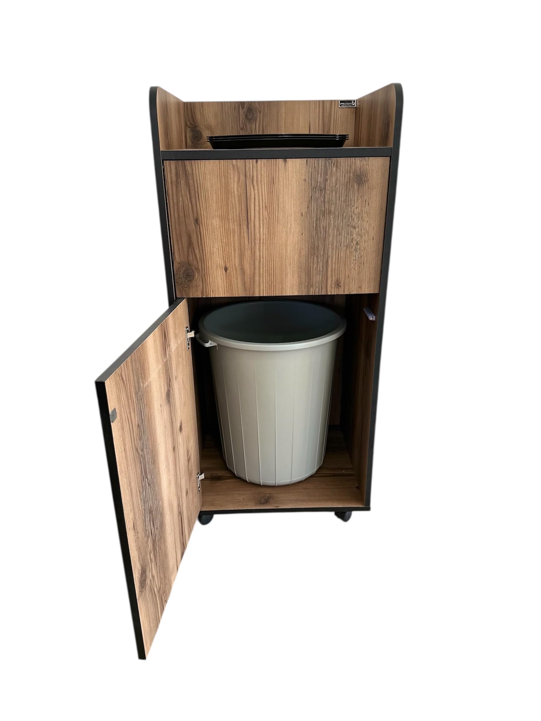 Meuble Poubelle Fast Food Horeca avec Bac PVC Trappe Bascule Coloris Bois