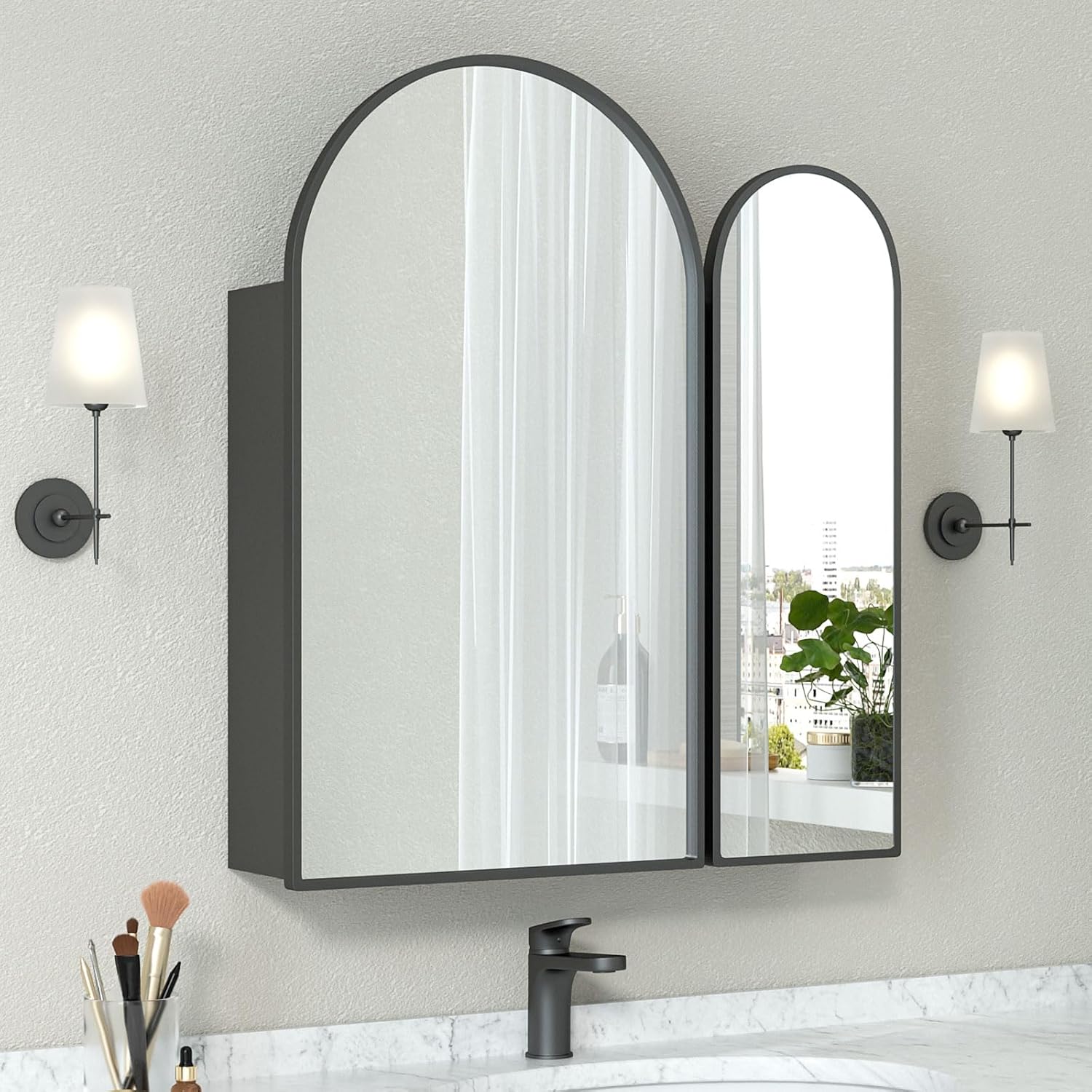 Amazon.com: Mepplzian Black Arched Medicine Cabinet with Mirror,Black ...