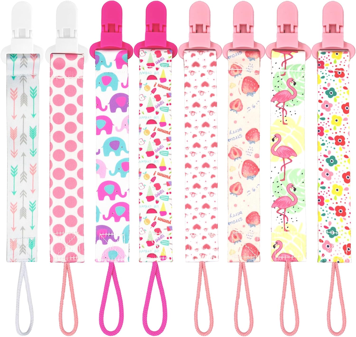 Wendergo 8 Pack Dummy Clips Girls, mam Dummy Holders Set, Soother Clip