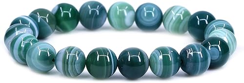 Green Striped Agate Crystal Man Women Stretch Bracelet 10mm Round Beads Rock Jas