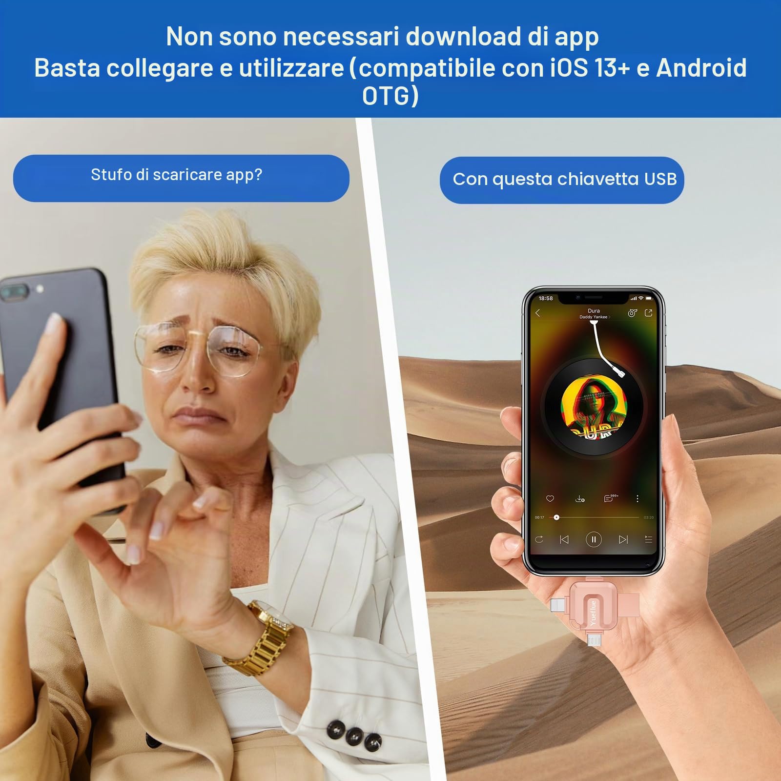 Chiavetta USB 256 GB, Chiavetta USB per lphone Memorizzare più Foto e Video. Memoria Esterna lphone per i0S/Android/PC, Non è Necessario Scaricare APP. (Rosa)