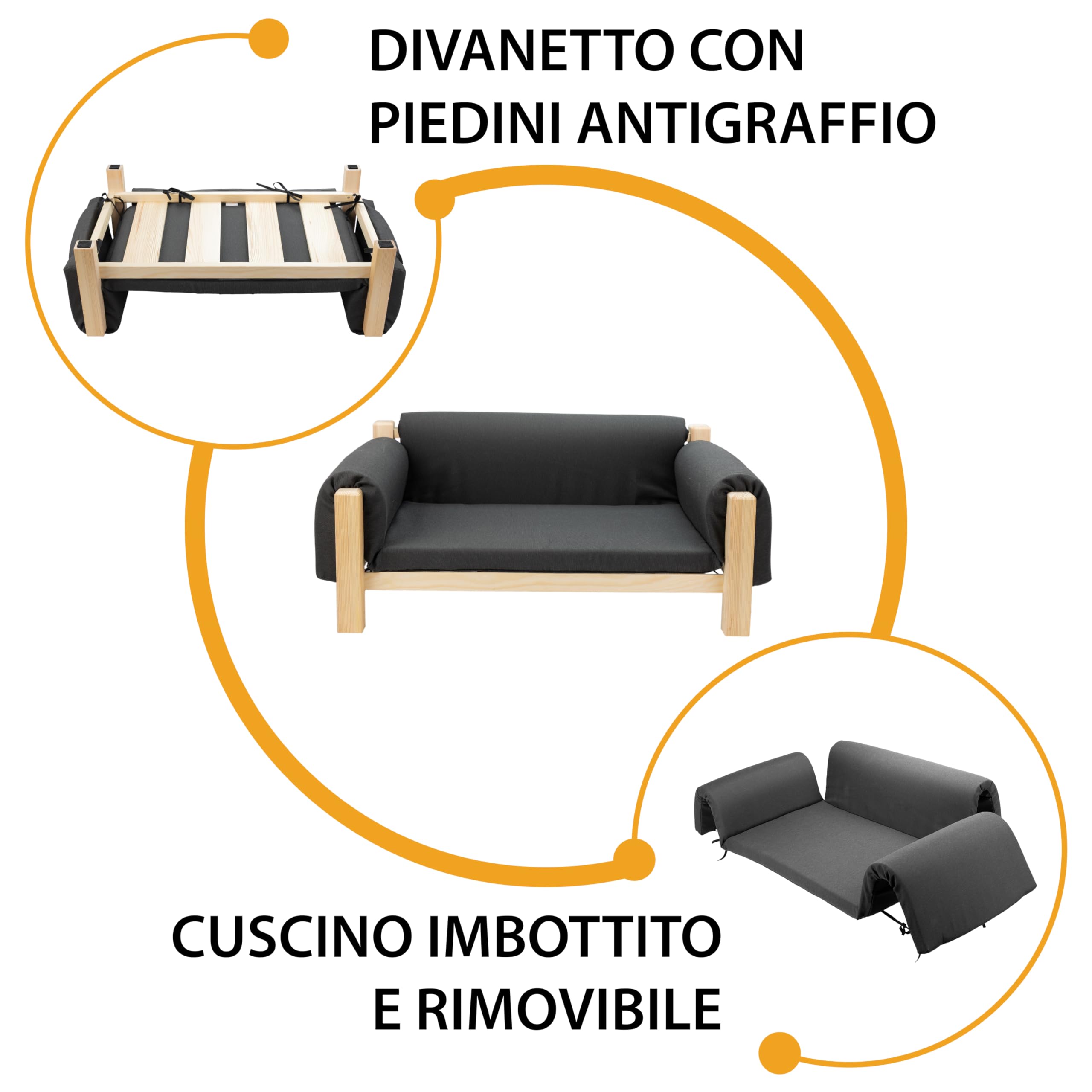 Ferplast Cuccia Cani e Gatti in Legno Certificato FSC® con Cuscino Morbido, Stile, Comfort e Durevolezza, 70 x 44 x h 29 cm.