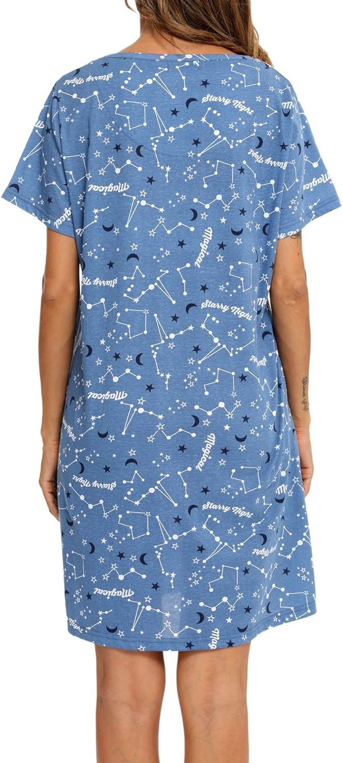 ENJOYNIGHT Womens Nightgowns Cotton Sleepwear Plus Size Sleep Shirt Short Sleeve Nightshirt Print Sleepshirt - Image 5