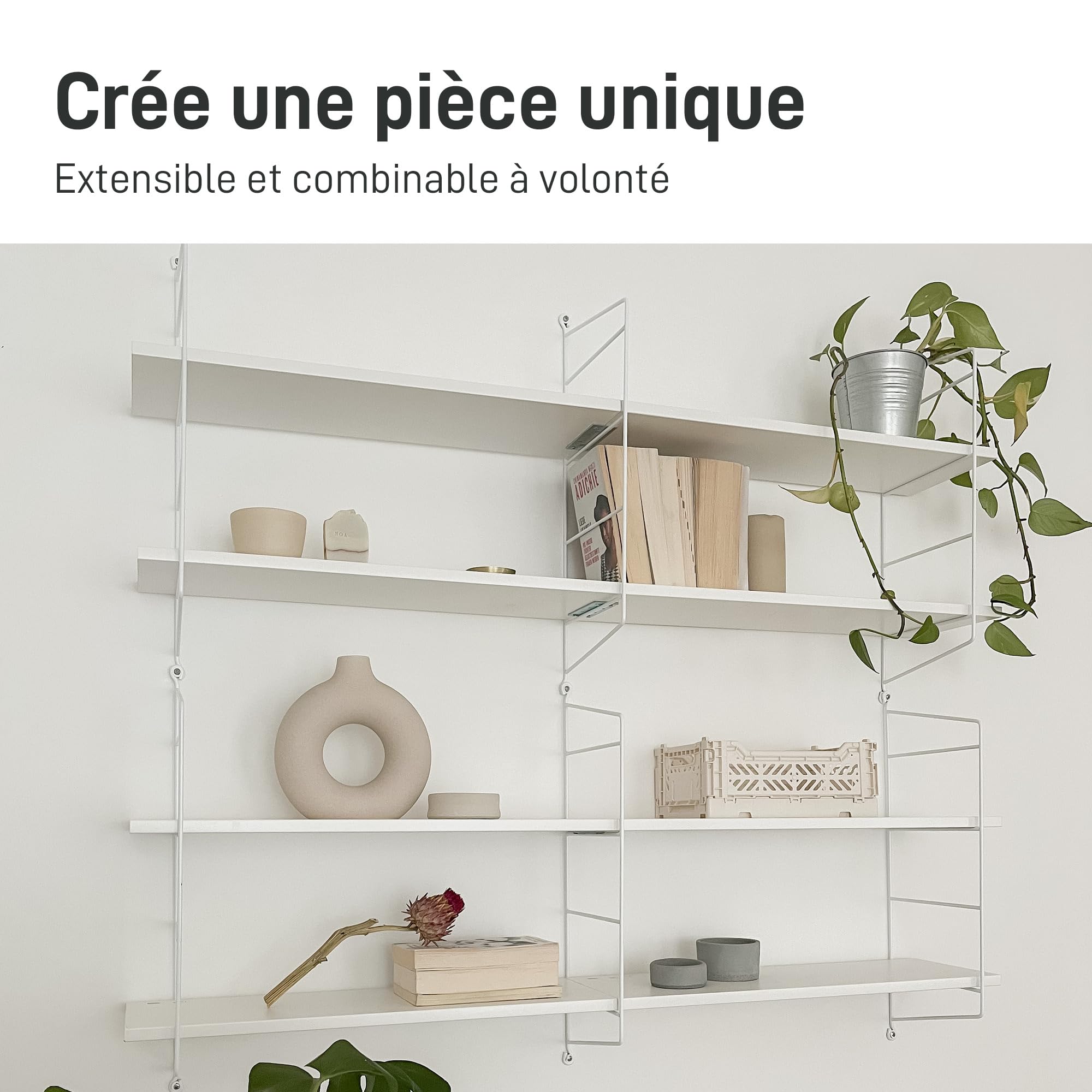 Natural Goods Berlin TEGEL Lot de 2 supports d'étagère, en métal, 6 niveaux, 250 mm, blancs, pour étagères suspendues, dans le salon, la cuisine, la salle de bain et le débarras