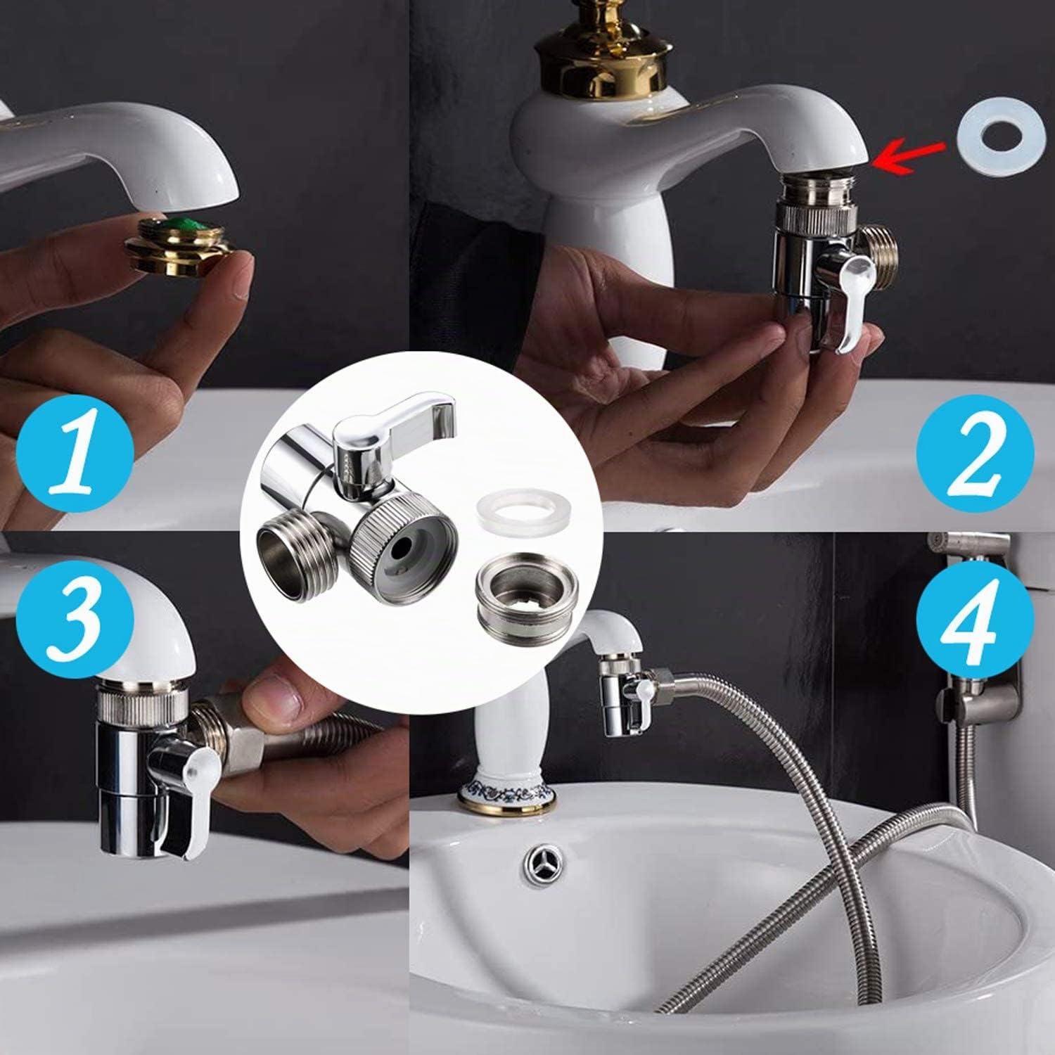 Douchette pour Lavabo Ensemble - Pommeau Douche pour Lavabo Douchette de Salle de Bain avec 59”Tuyau pour Pet Douche se Laver Les Cheveux ou Nettoyer L'évier - avec valve de robinet