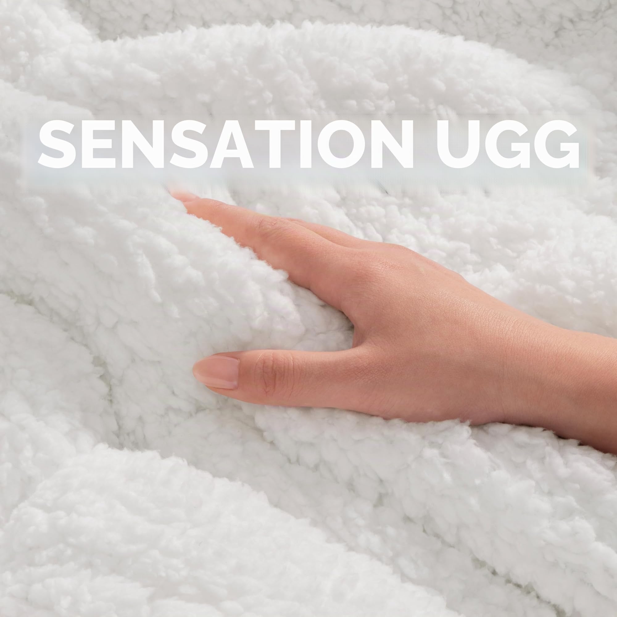 UGG Nita 35989 Nita Couverture Polaire épaisse et Douce réversible en Duvet Minky Couture Lavable en Machine pour canapé et lit, 127 x 178 cm, Neige