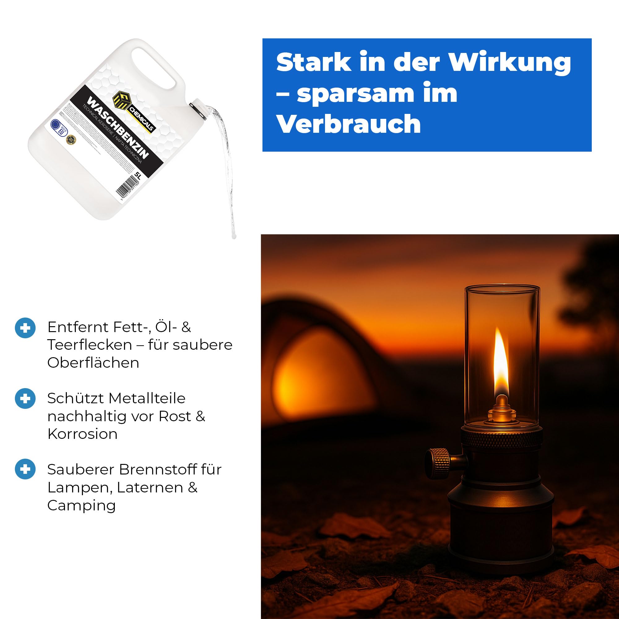 Petroleum 80 x 10L – Hochreiner Brennstoff für Öllampen, Petroleumlampen, Laternen, Fackeln & Camping – Lampenöl gerucharm – Made in EU