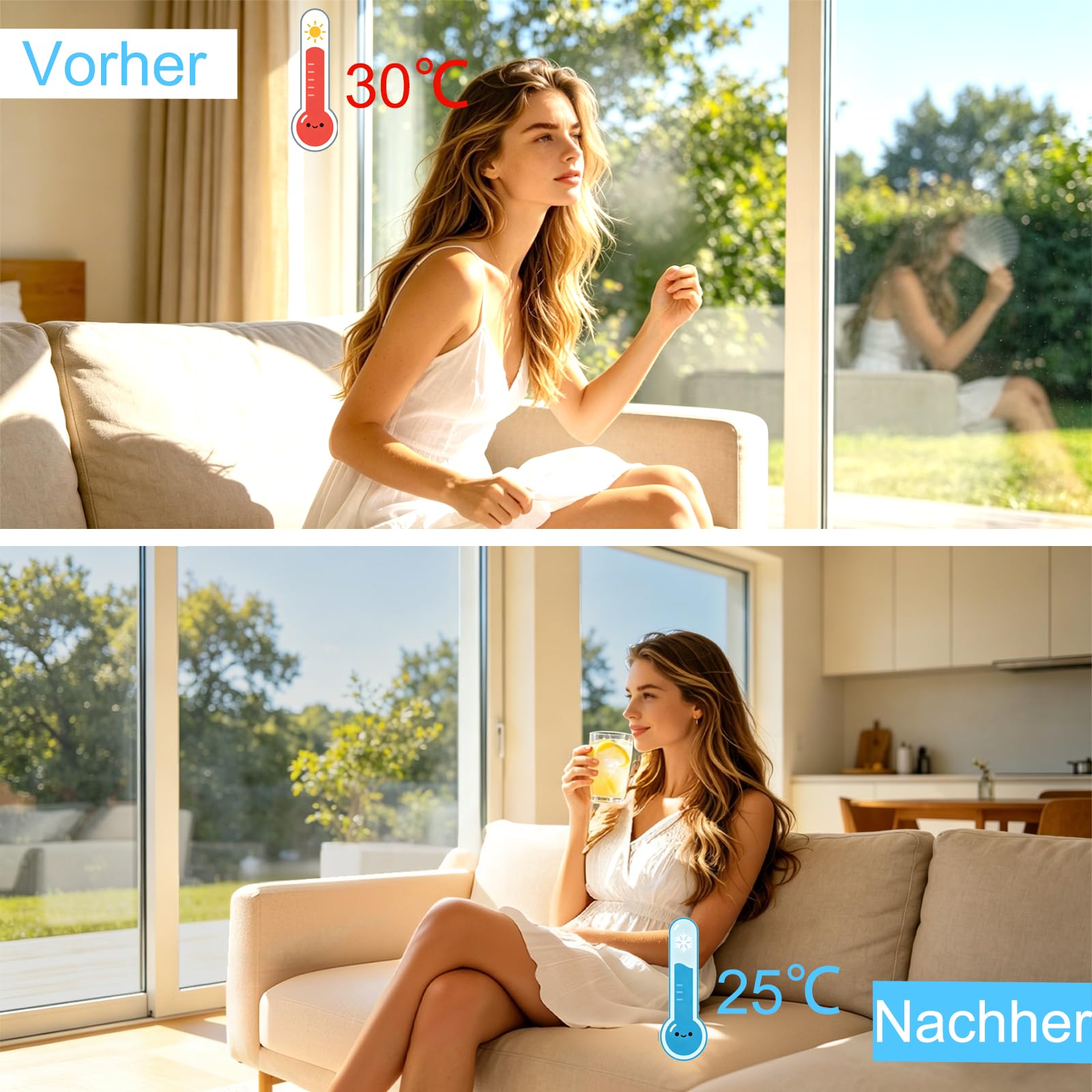 Spiegelfolie Fenster Sichtschutz 75x400cm UV Folie Fenster Hitzeschutzfolie Blickdichte Fensterfolie Selbstklebende Sonnenschutzfolie Fenster Innen & Außen Silber