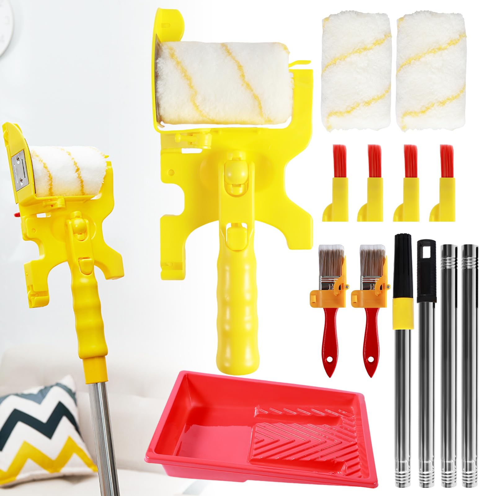 Juego de pinceles profesionales con rodillo de corte para bordes limpios, incluye bandeja de pintura y bordeadora de mano, herramientas de pintura portátiles para acabados suaves