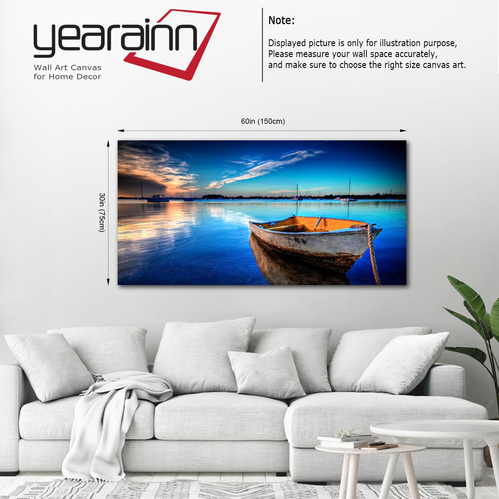 Amazon.com: yearainn Canvas Wall Art Boat Blue Lake Water