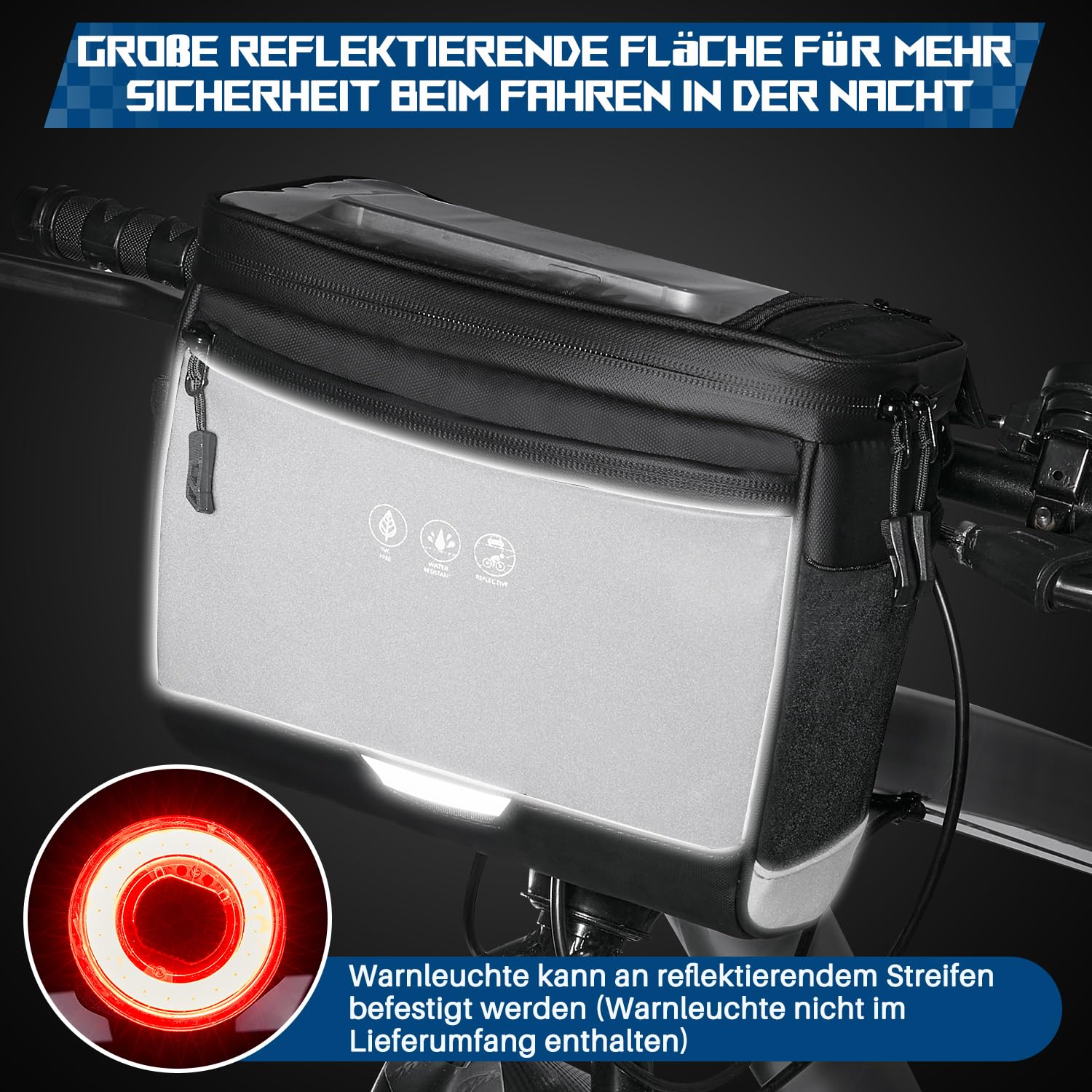Eyein Fahrrad Lenkertasche, 3,5L Wasserabweisende Isolierte Fahrradtasche Lenker mit Regenschutz und Touch-Handytasche, Reflektierende Fahrradkorb vorne mit Schultergurt für Ebike Radsport