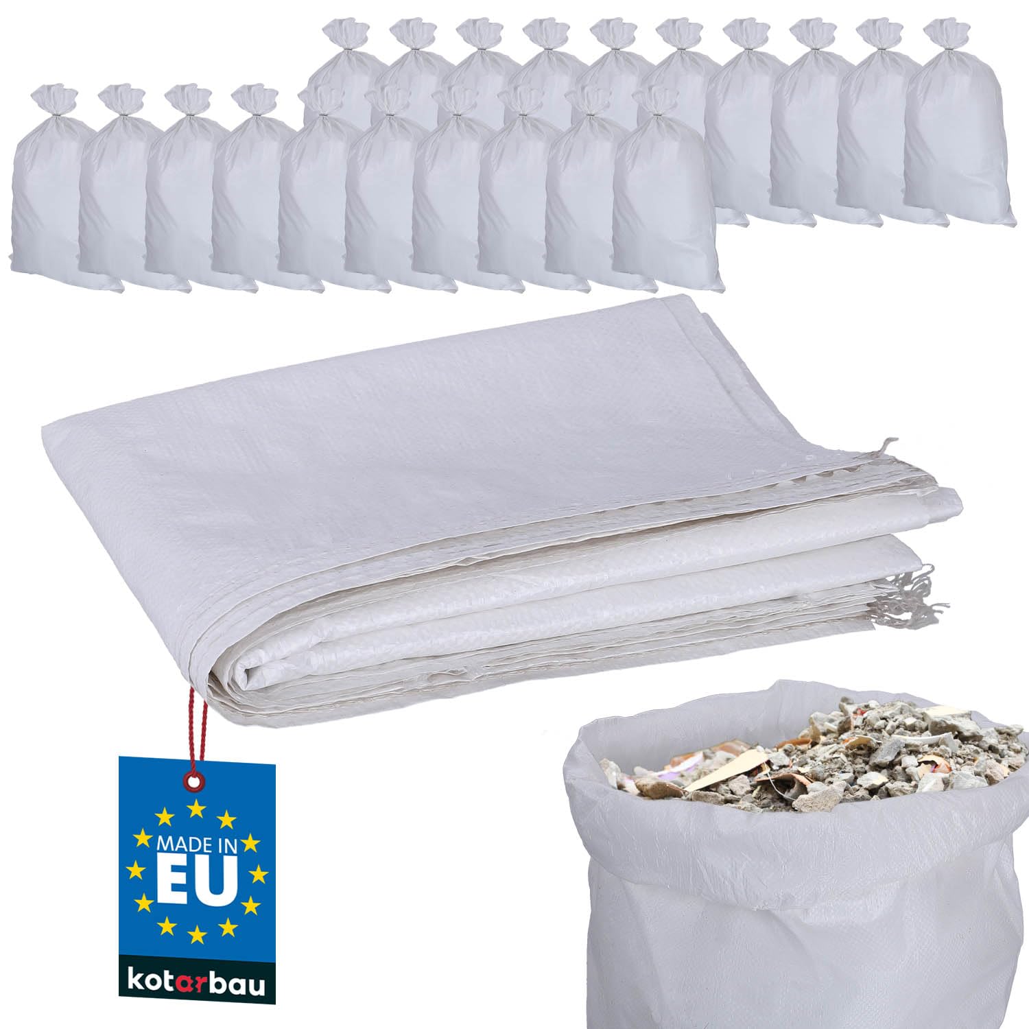 KOTARBAU® Set di 20 sacchi in tessuto PP 65 x 105 cm, 50 kg, colore bianco