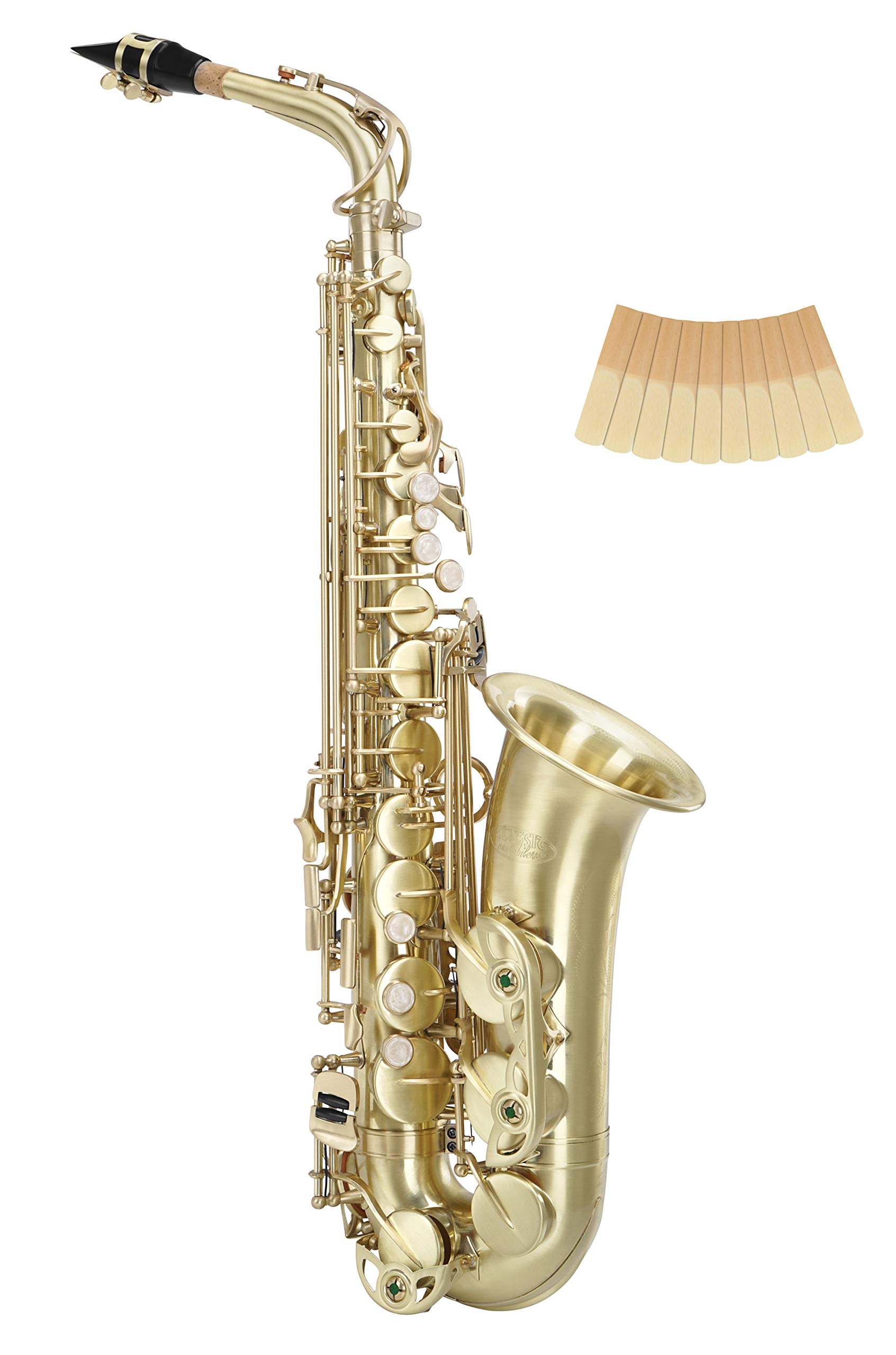 Classic Cantabile AS-450 Spazzolato Eb Set Sassofono Alto, Chiave Fa# alta | Sax alto in ottone, Spazzolato a mano opaco, Verniciato trasparente, Suono pieno e caldo, Risposta rapida, Buona intonazione
