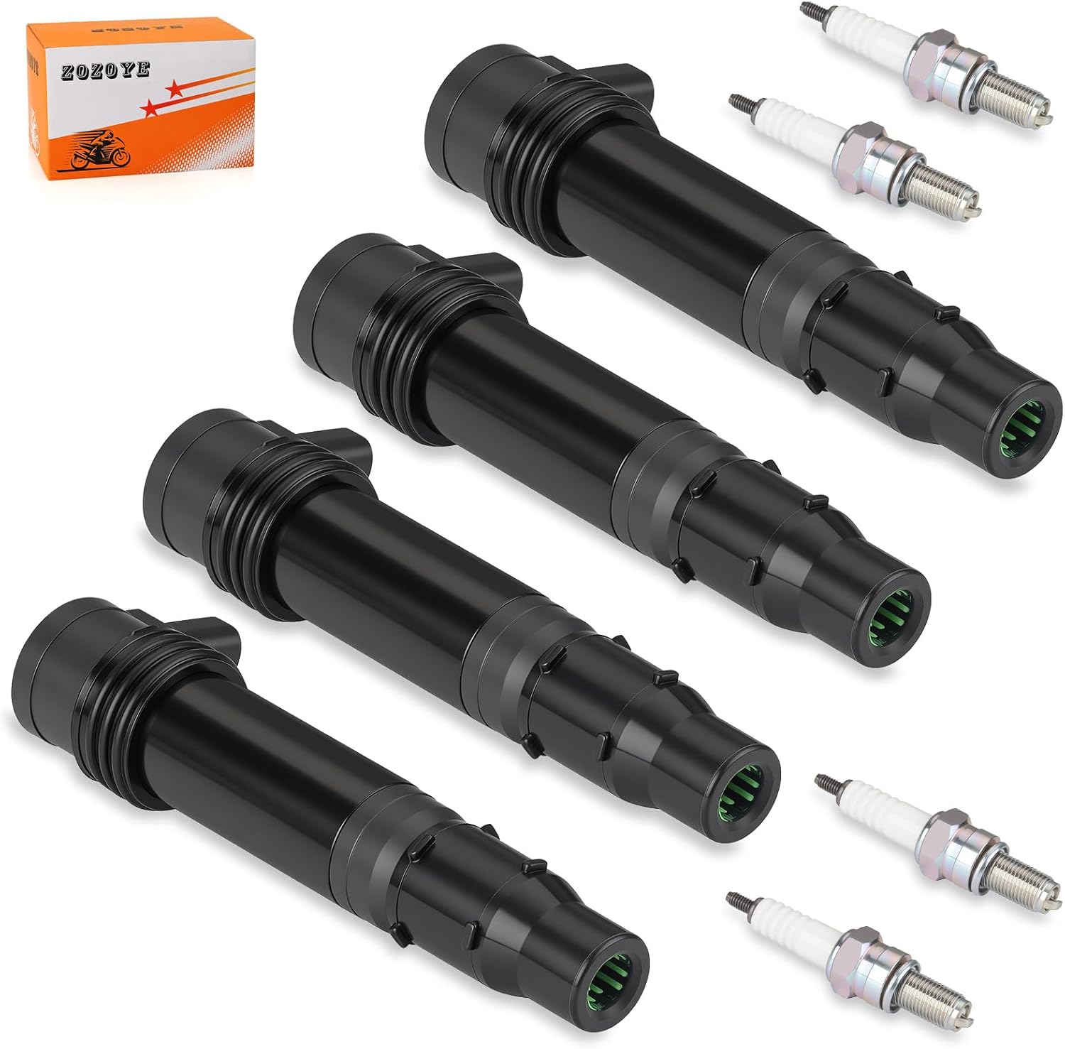 4Pcs Ignition Coils & Iridium Spark Plugs For Kawasaki Ninja ZX600 ZX-6RR ZX-6R 2003-2018 21171-1282 21171-0021
