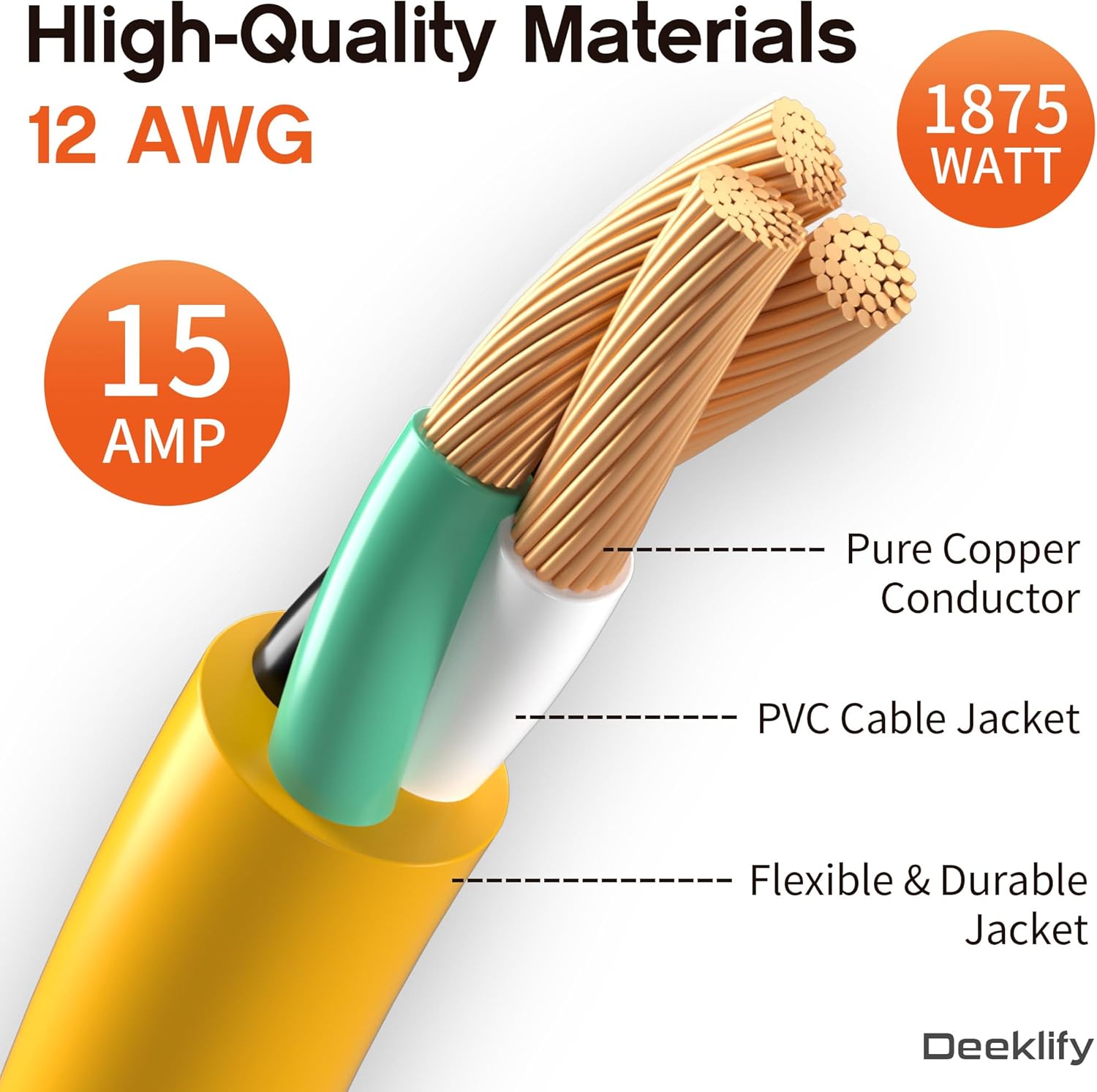 12 Gauge 50 FT Heavy Duty Outdoor Extension Cord Waterproof with Lighted End,Yellow 12 Gauge Extension Cord Flexible and Cold Resistant 3 Prong Grounded Plug,15Amp 1875W SJTW ETL Listed