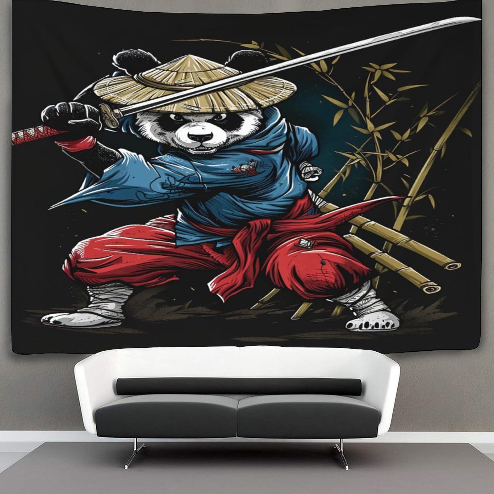 kaiyun Panda Swordmaster Tapestry Wall Hanging Animal Wall Art for Living Room Bedroom Dorm 180cmx230cm