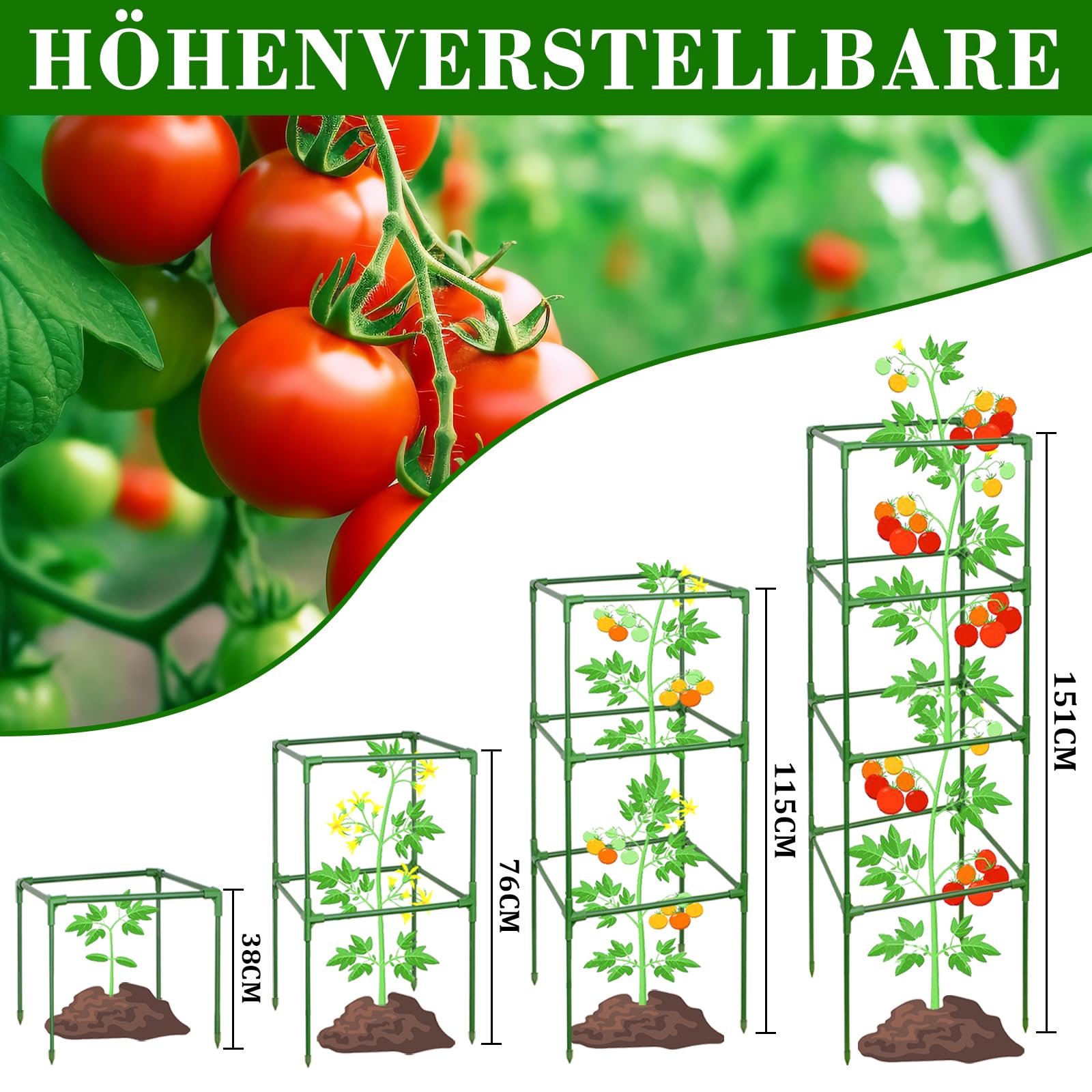 ZeeDix 6 Stück Tomaten Rankhilfe, 151cm Höhenverstellbare Rankhilfe