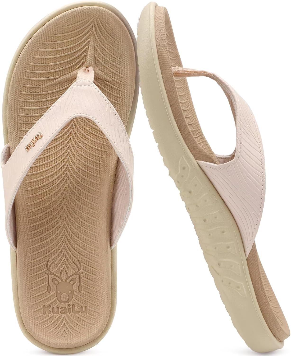 KuaiLu Womens Flip Flops 2025 Ladies Orthotic Yoga Mat Cushion Sandals Dressy Womans Lightweight Summer Slip On Beach Thong Sandles with Comfortable Plantar Fasciitis Arch Support, Beige White US7 - Image 7