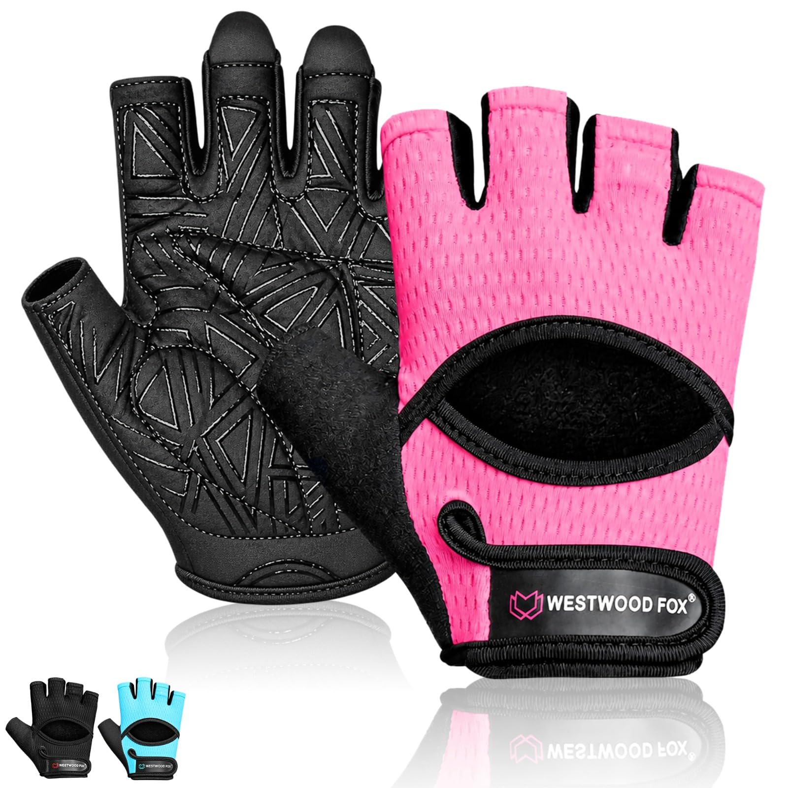 WESTWOOD FOX Fitness-Handschuhe für Damen und Herren, belüftete Handschuhe für Gewichtheben, Fitness, Radfahren und Training, mit dicker Polsterung, vollständiger Handflächenschutz, rutschfester Griff