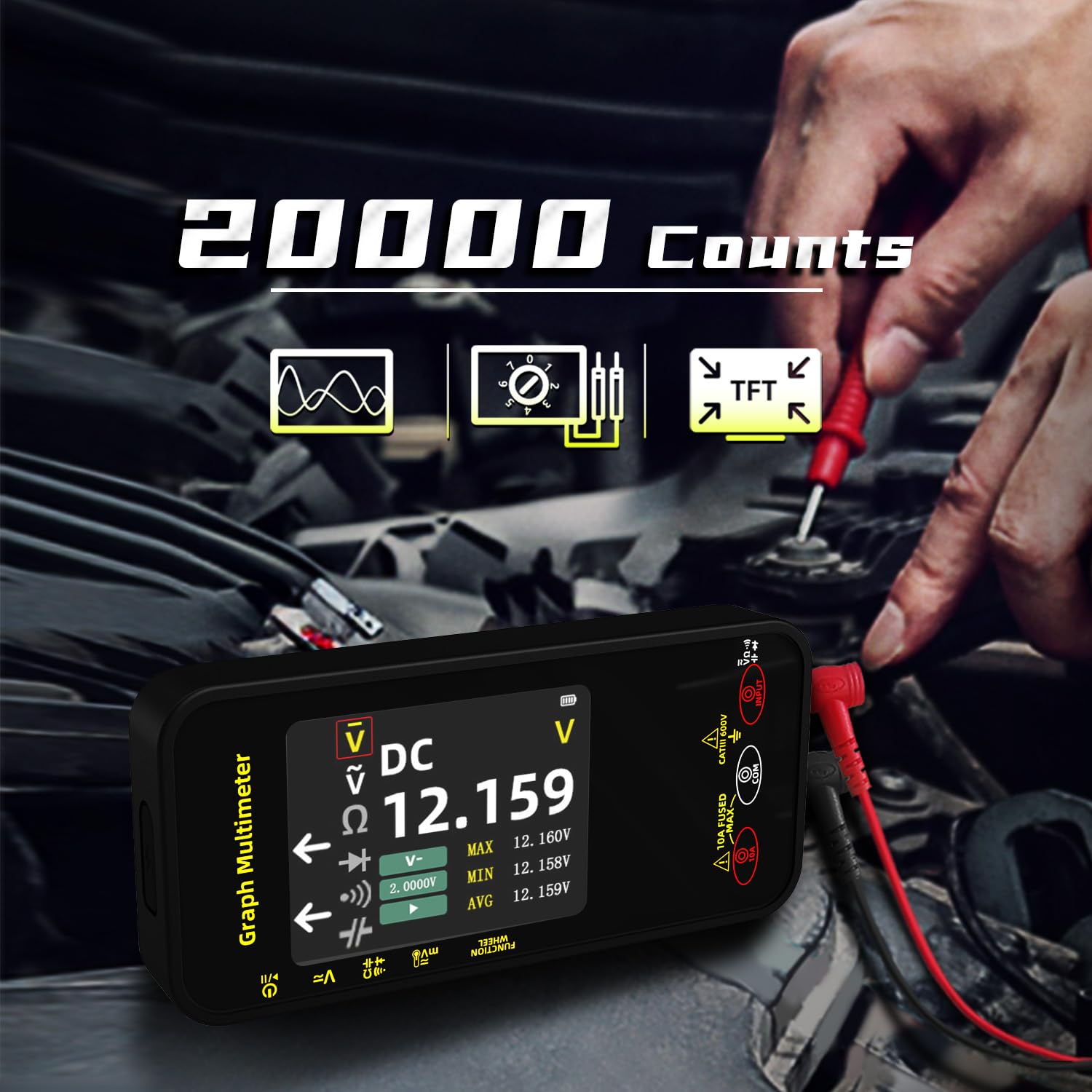 BSIDE S500 Digital Multimeter 20000 Counts Graphing Multimeter TRMS 1000V 10A with Auto-Rotate Display - Image 2